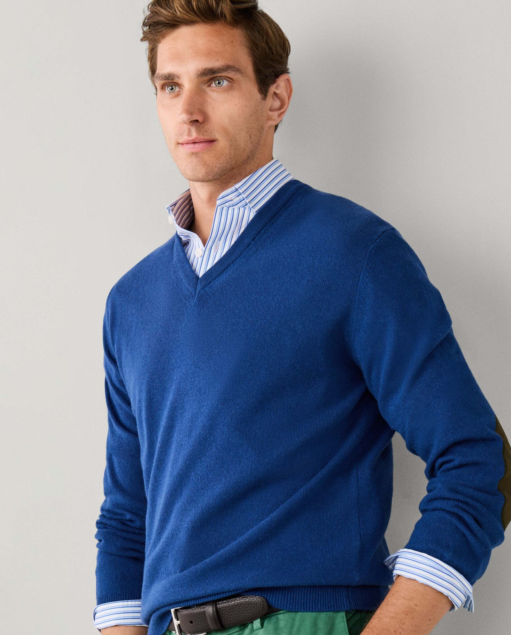 Jersey de hombre mezcla de lana merino-cashmere cuello pico - Hackett - Azul Azul-6