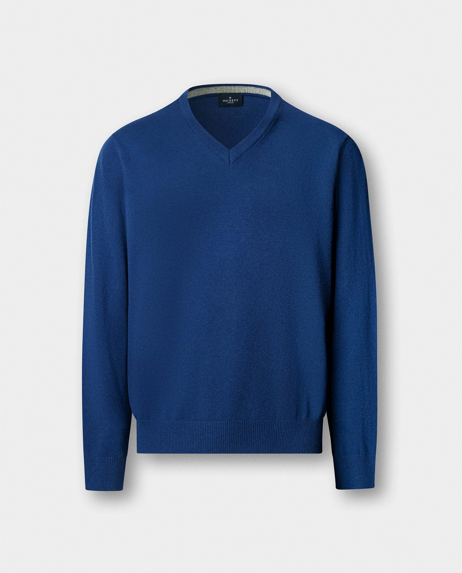 Jersey de hombre mezcla de lana merino-cashmere cuello pico - Hackett - Azul Azul-7