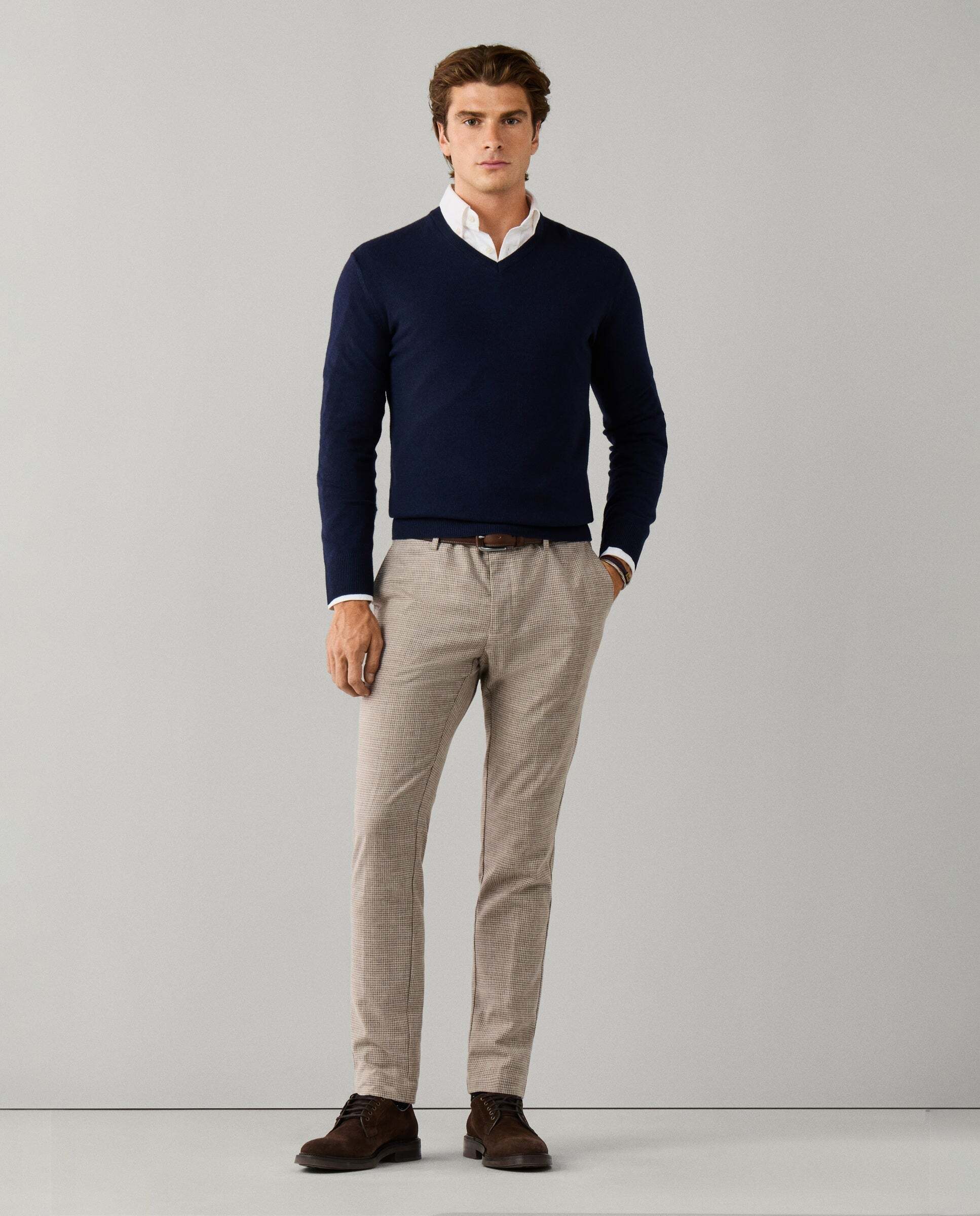Jersey de hombre mezcla de lana merino-cashmere cuello pico - Hackett - Azul marino Azul marino-2
