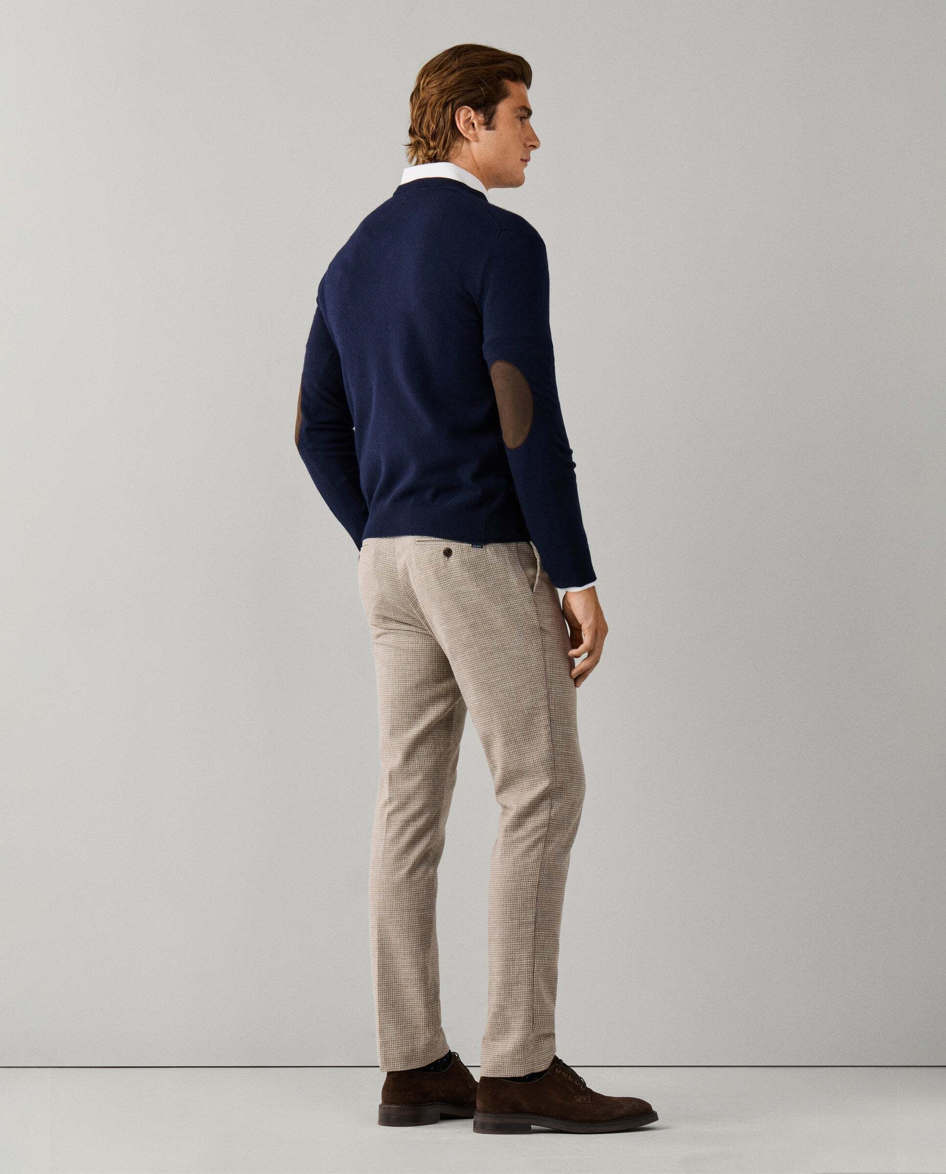 Jersey de hombre mezcla de lana merino-cashmere cuello pico - Hackett - Azul marino Azul marino-3