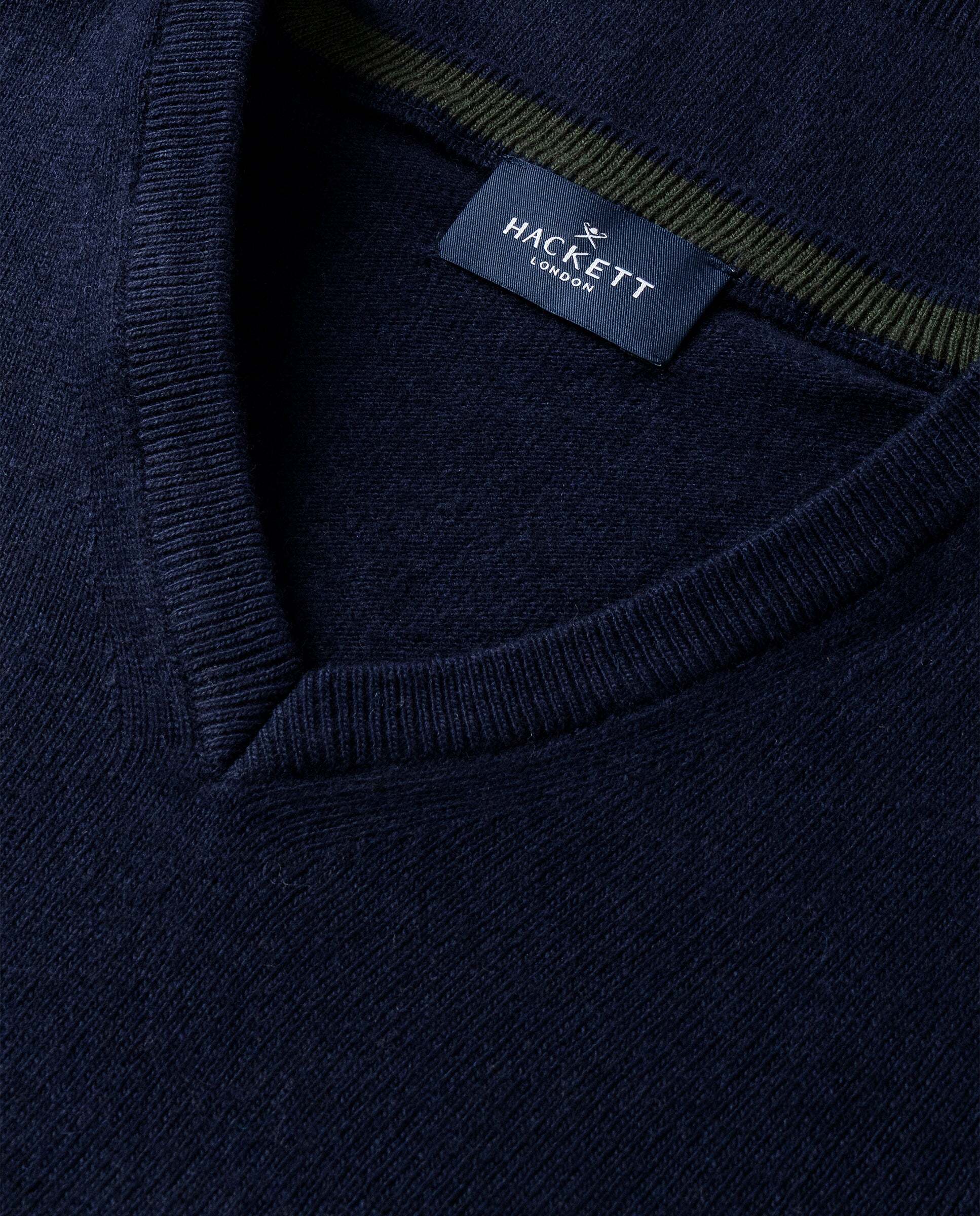 Jersey de hombre mezcla de lana merino-cashmere cuello pico - Hackett - Azul marino Azul marino-5