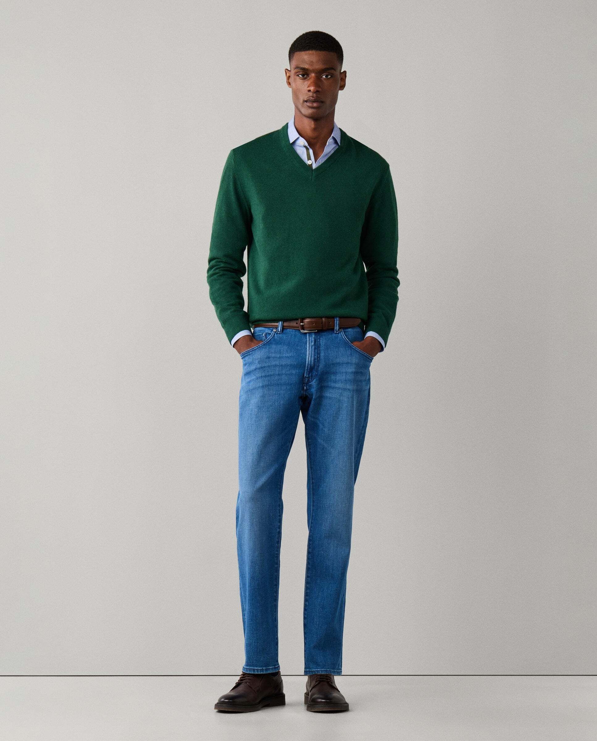 Jersey de hombre mezcla de lana merino-cashmere cuello pico - Hackett - Verde Verde-2