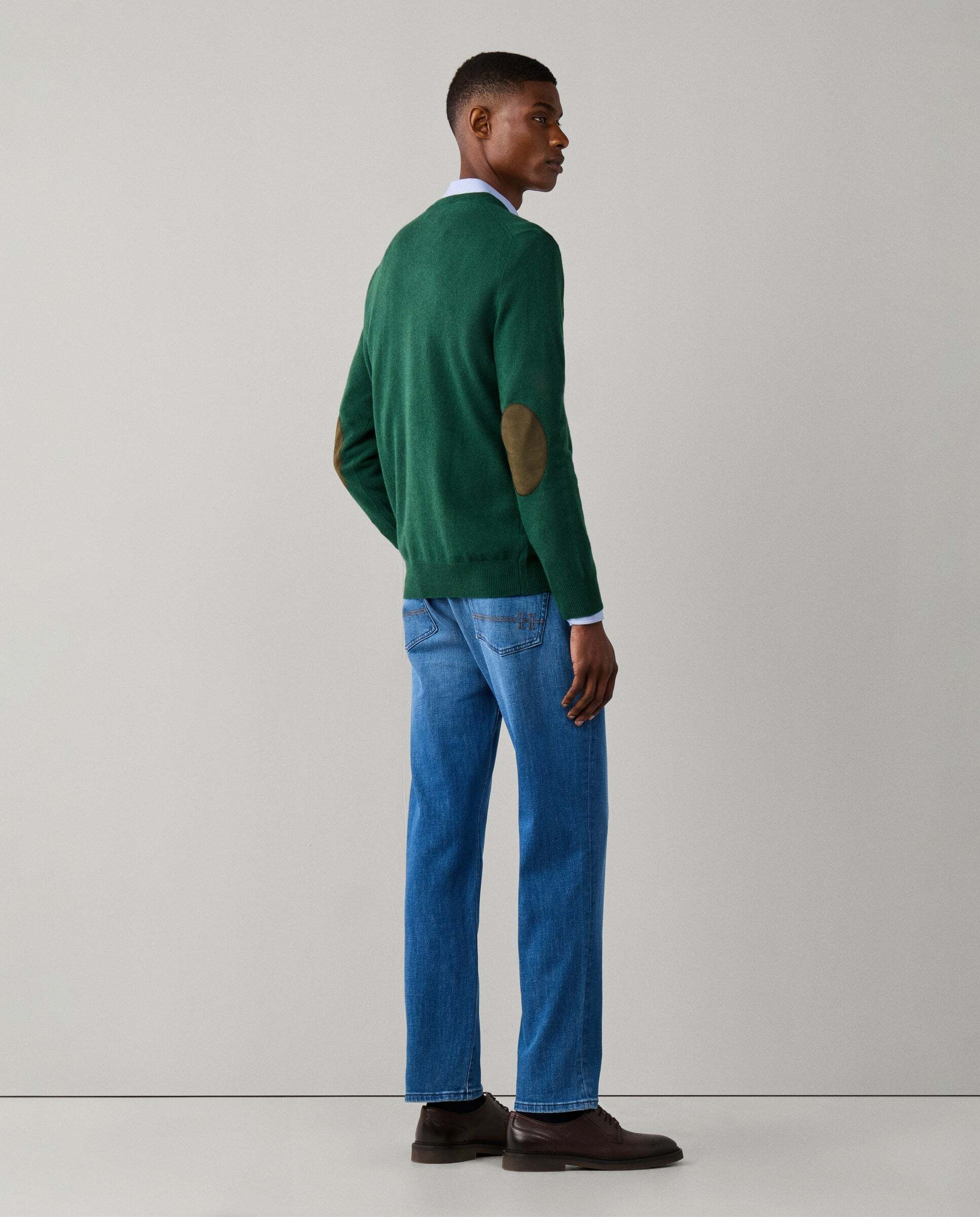 Jersey de hombre mezcla de lana merino-cashmere cuello pico - Hackett - Verde Verde-3