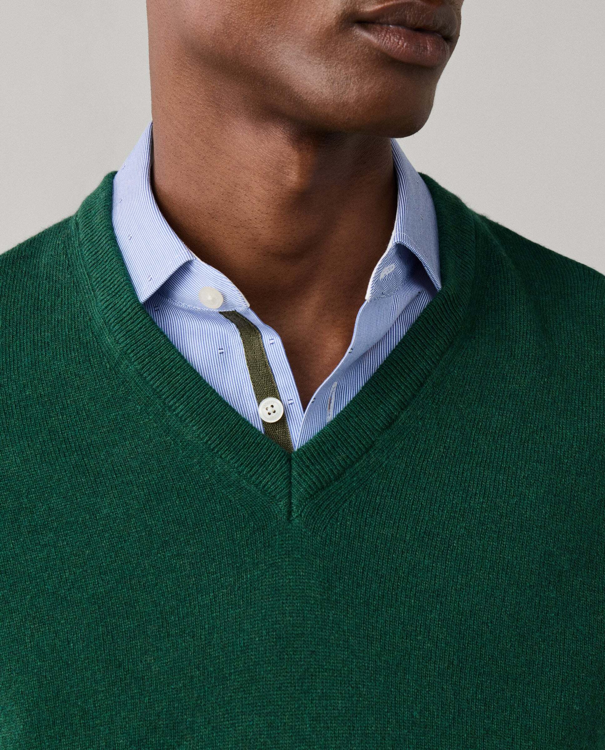 Jersey de hombre mezcla de lana merino-cashmere cuello pico - Hackett - Verde Verde-4