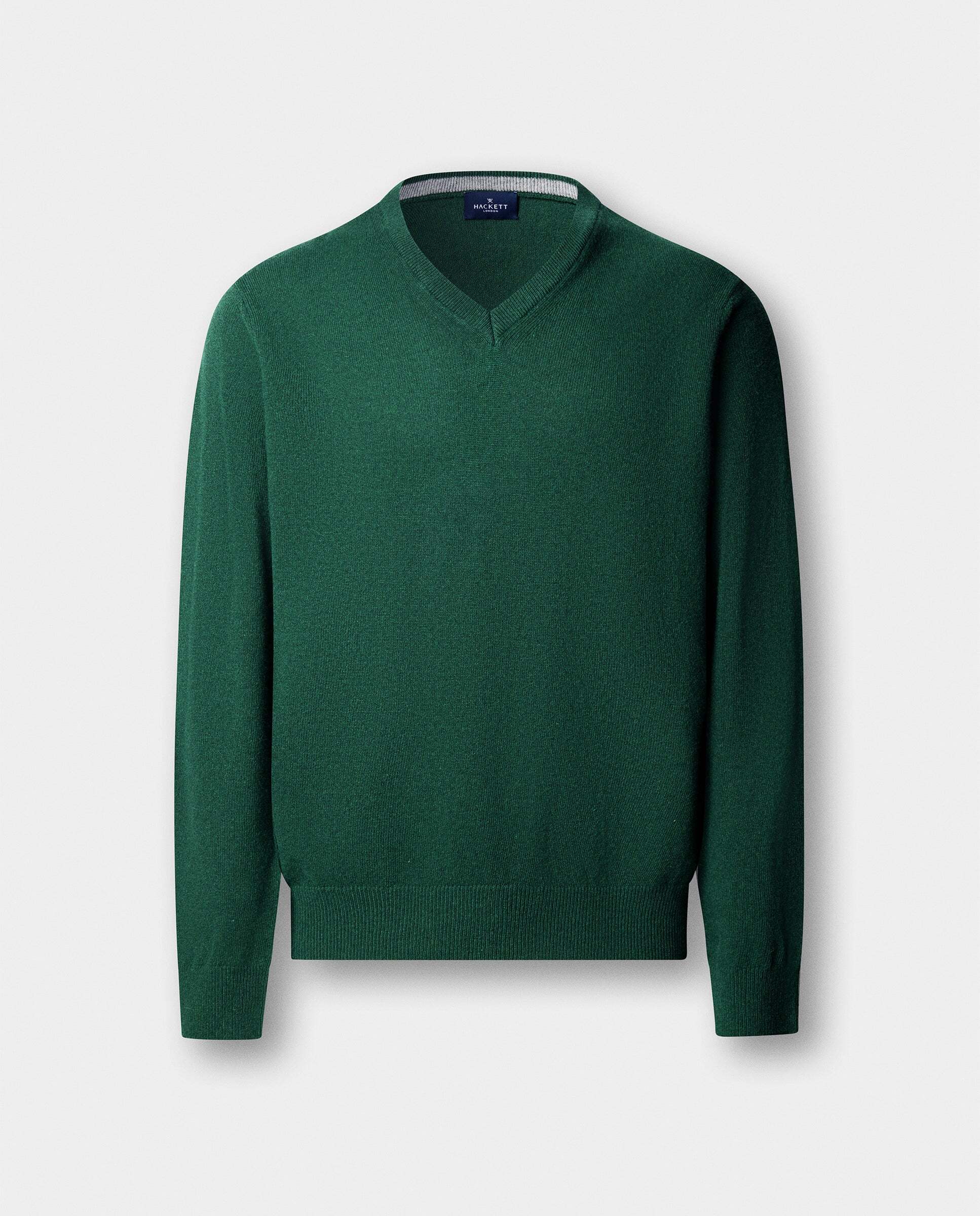 Jersey de hombre mezcla de lana merino-cashmere cuello pico - Hackett - Verde Verde-7