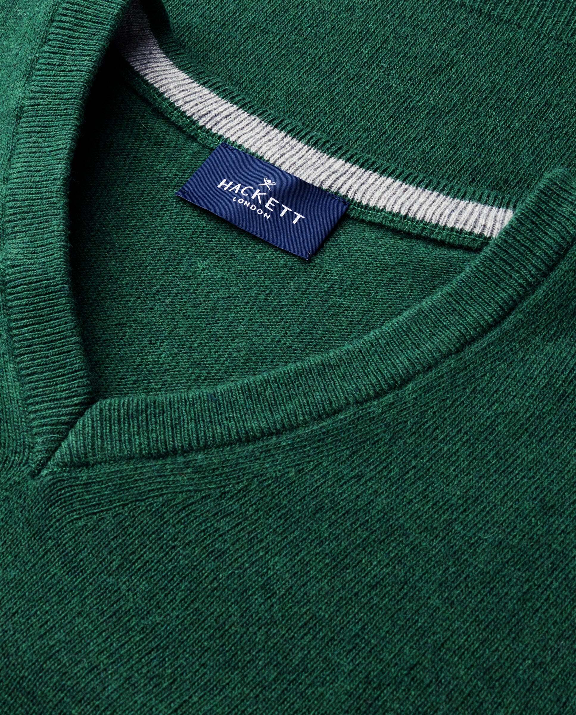 Jersey de hombre mezcla de lana merino-cashmere cuello pico - Hackett - Verde Verde-9
