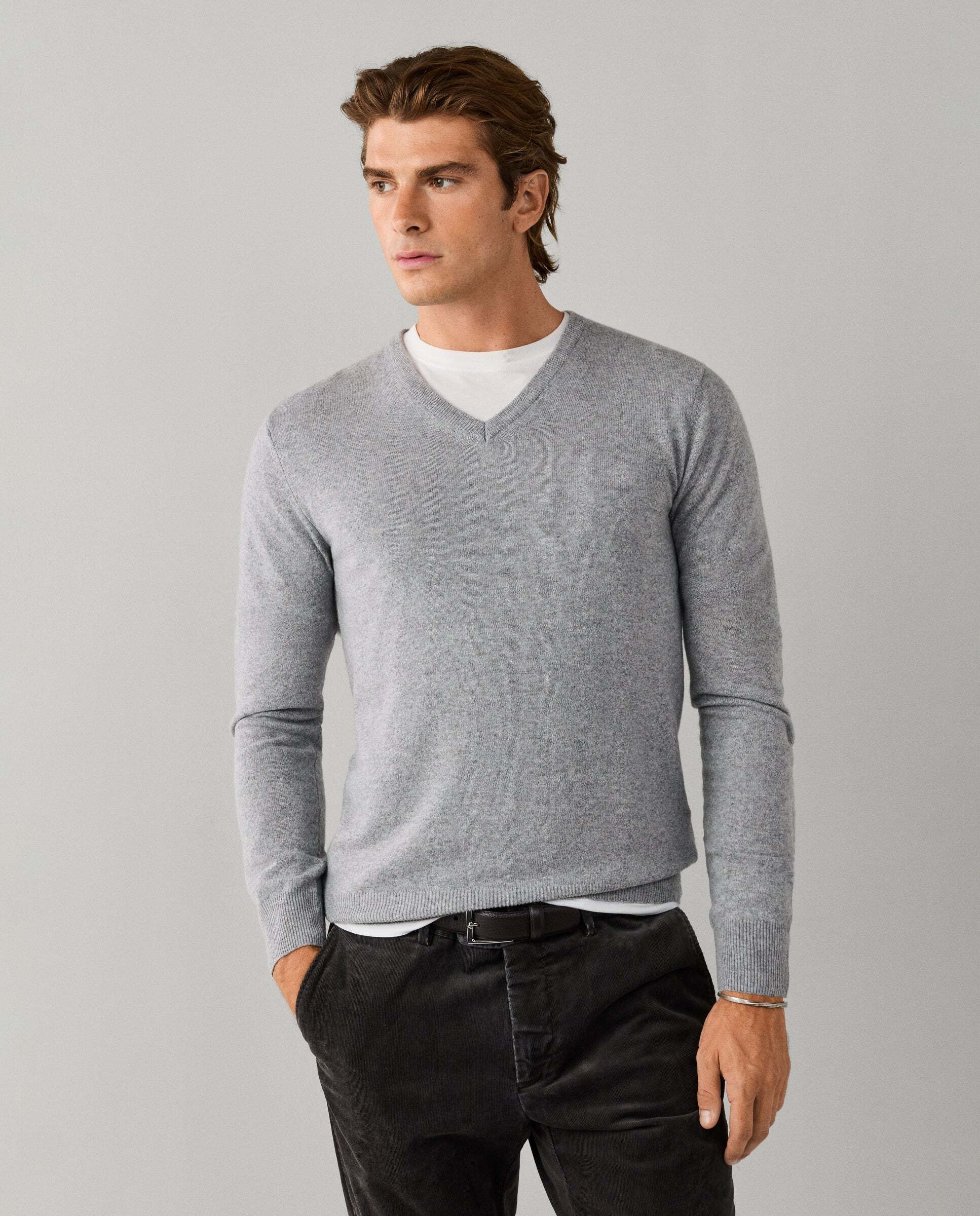 Jersey de hombre mezcla de lana merino-cashmere cuello pico - Hackett - Beige Beige-1