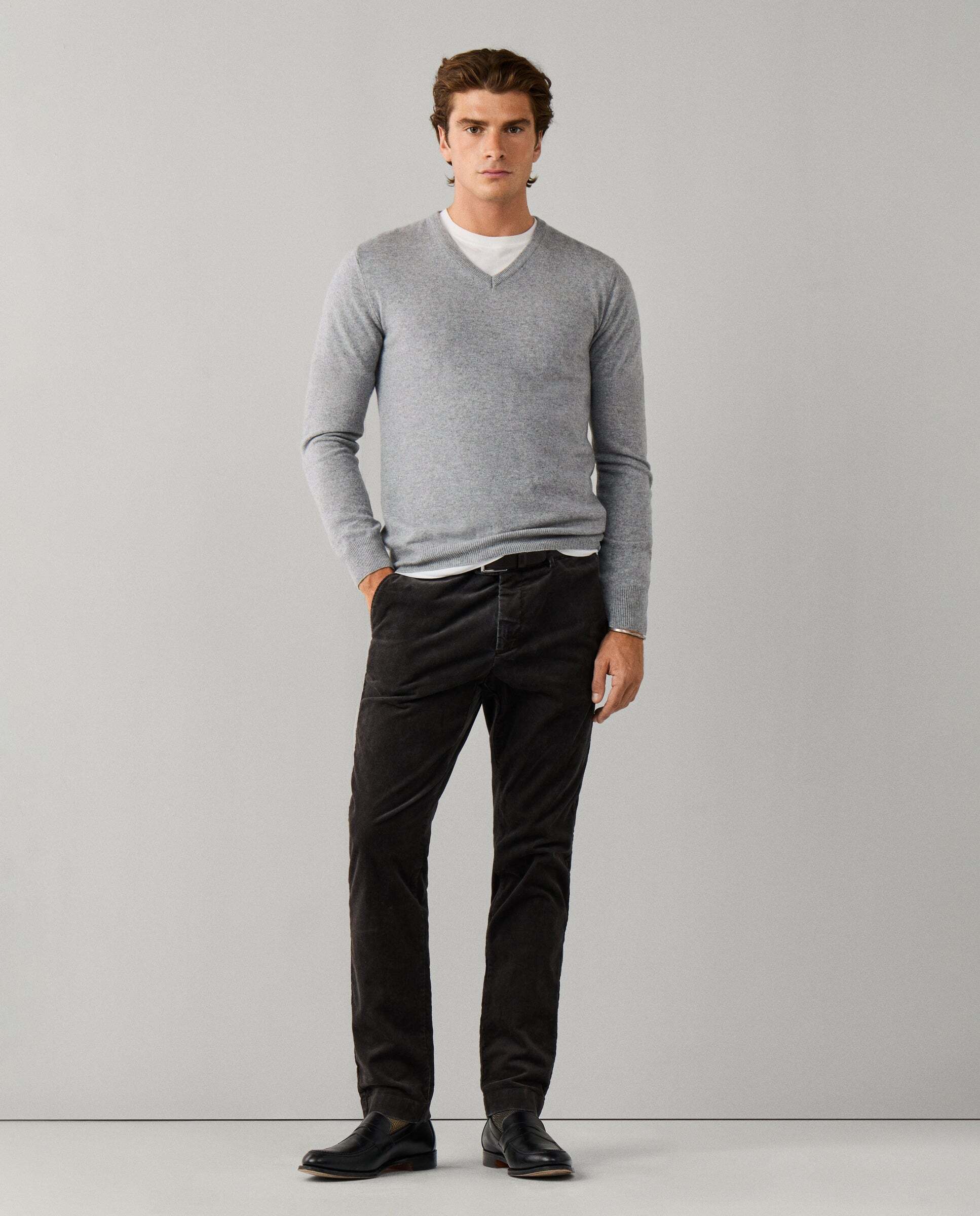 Jersey de hombre mezcla de lana merino-cashmere cuello pico - Hackett - Beige Beige-2