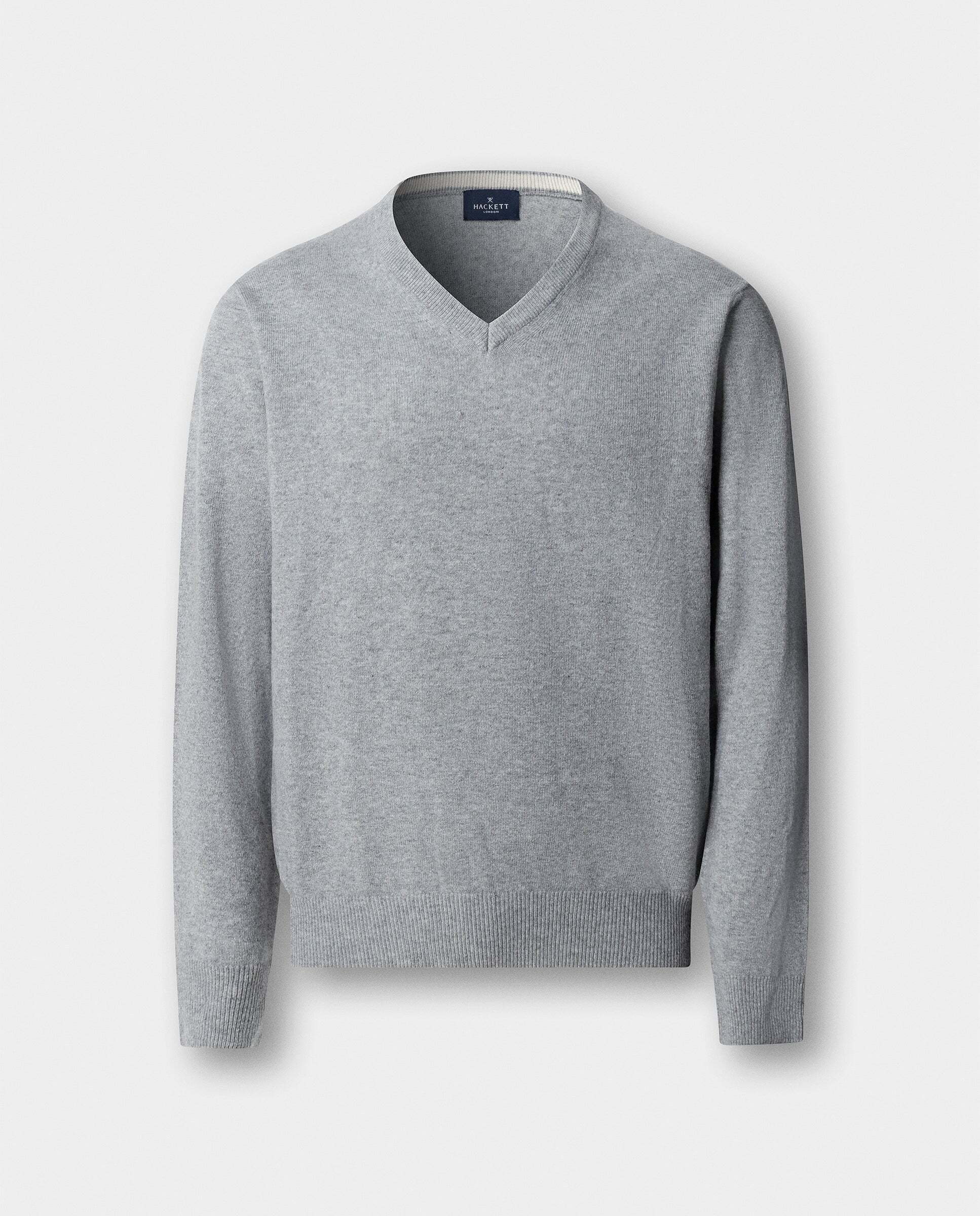 Jersey de hombre mezcla de lana merino-cashmere cuello pico - Hackett - Beige Beige-6