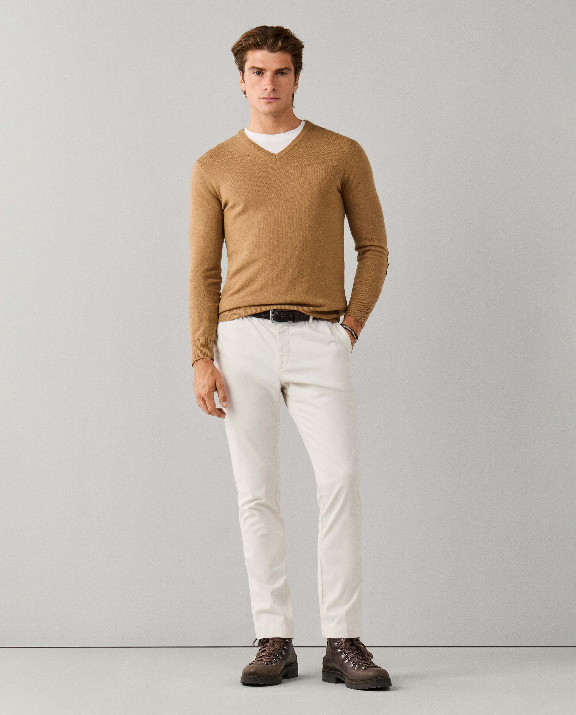 Jersey de hombre mezcla de lana merino-cashmere cuello pico - Hackett - Natural Natural-2