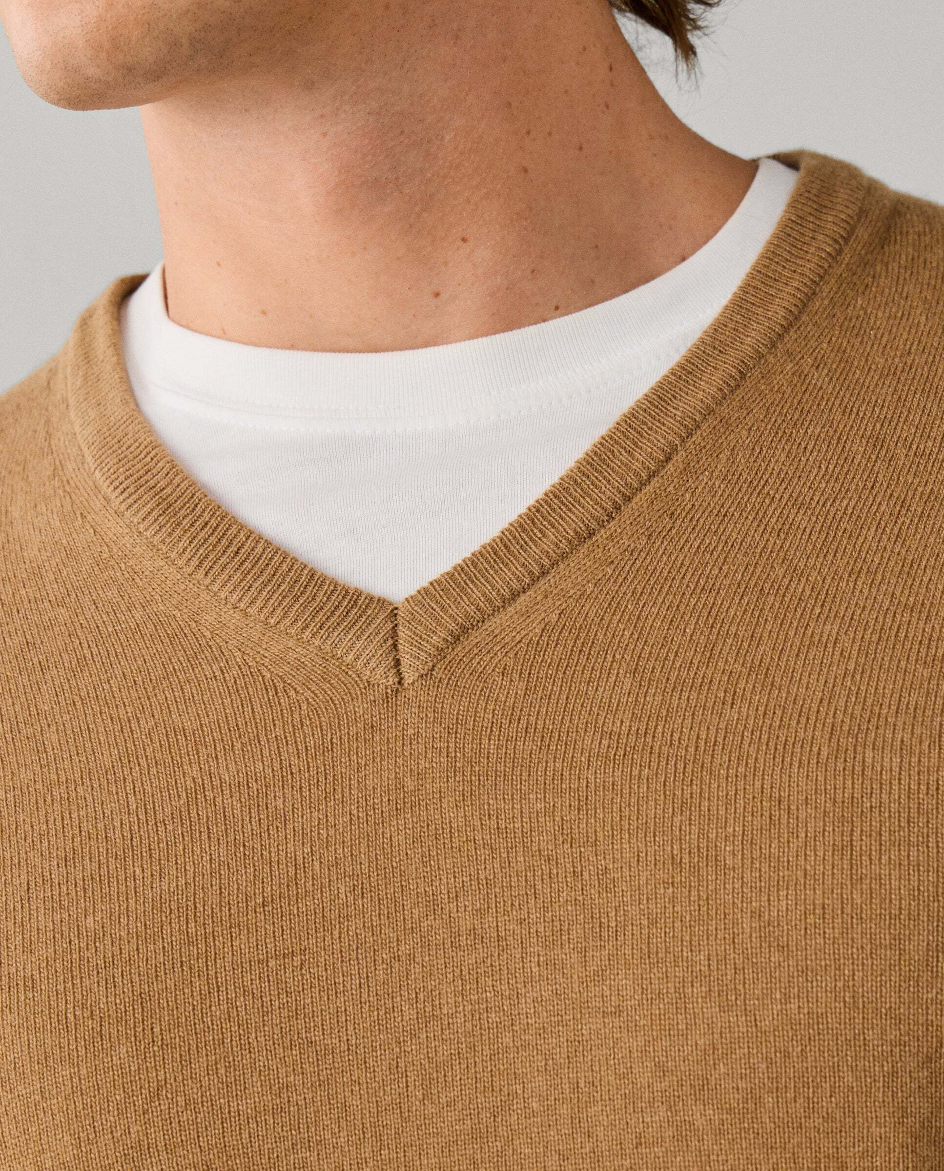 Jersey de hombre mezcla de lana merino-cashmere cuello pico - Hackett - Natural Natural-4
