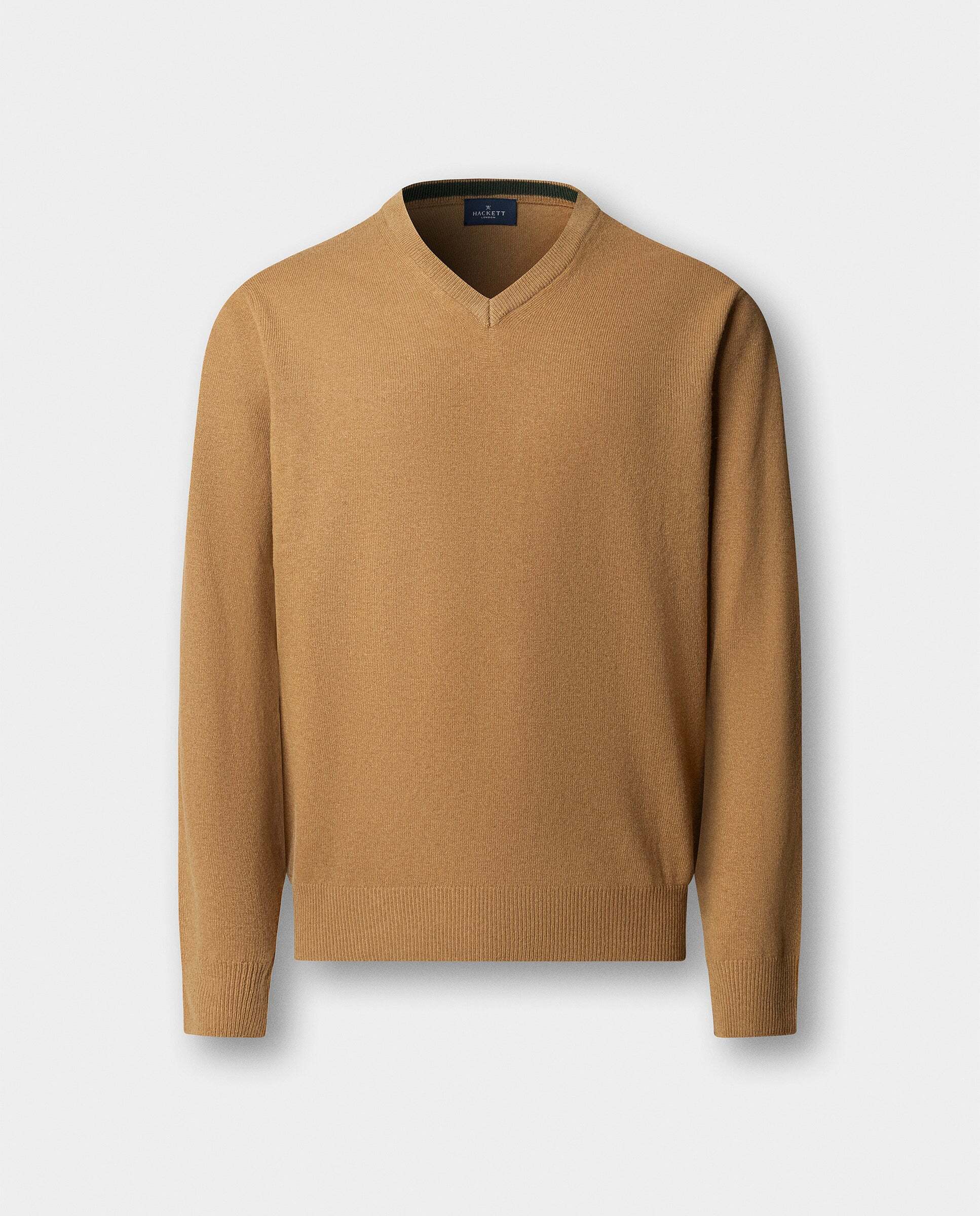 Jersey de hombre mezcla de lana merino-cashmere cuello pico - Hackett - Natural Natural-6