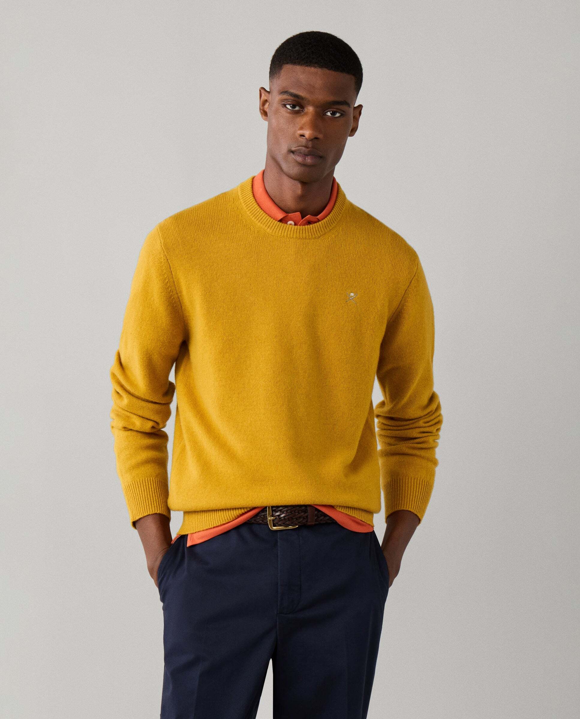 Jersey de hombre de lana de cordero cuello redondo - Hackett - Amarillo Amarillo-1