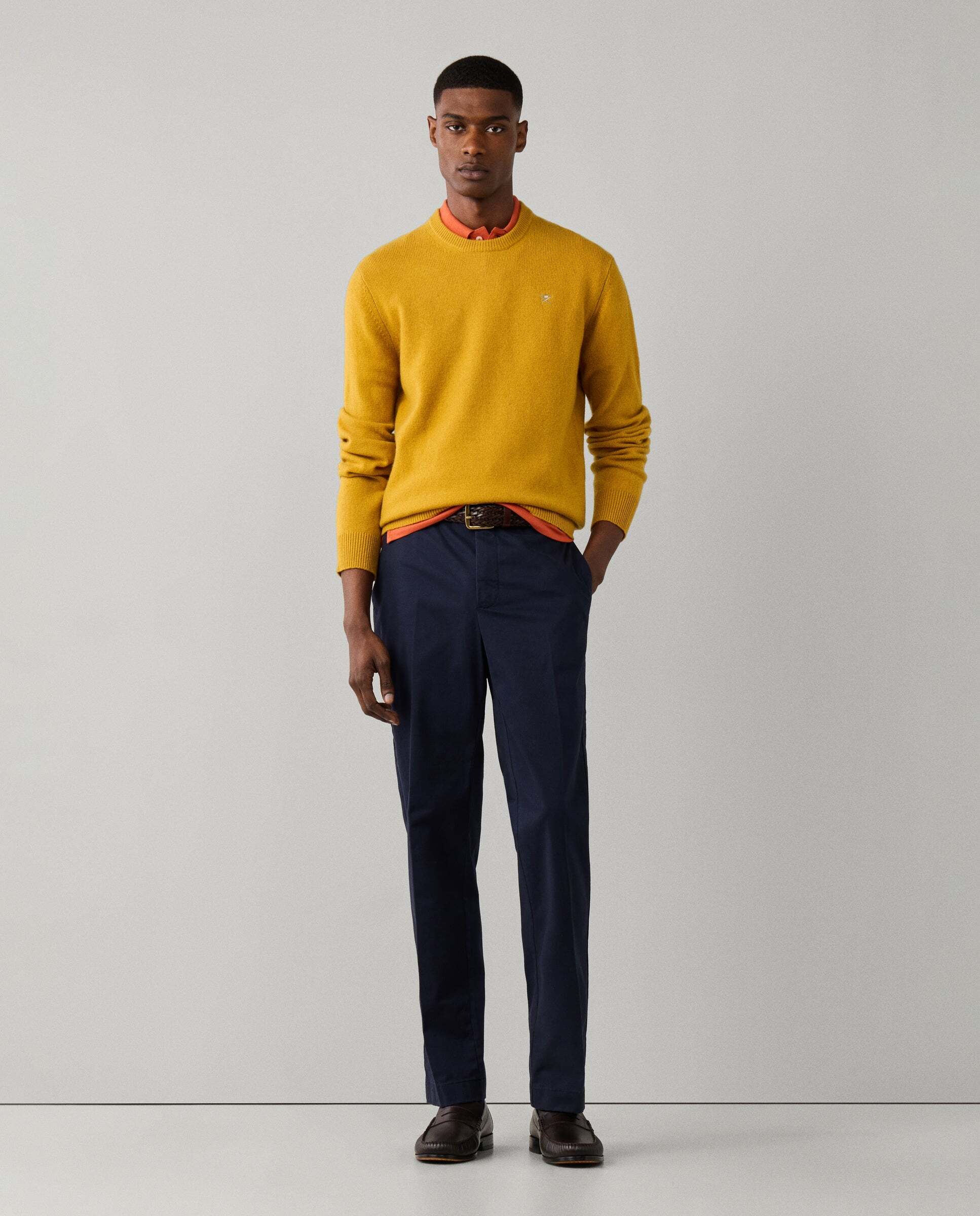 Jersey de hombre de lana de cordero cuello redondo - Hackett - Amarillo Amarillo-2