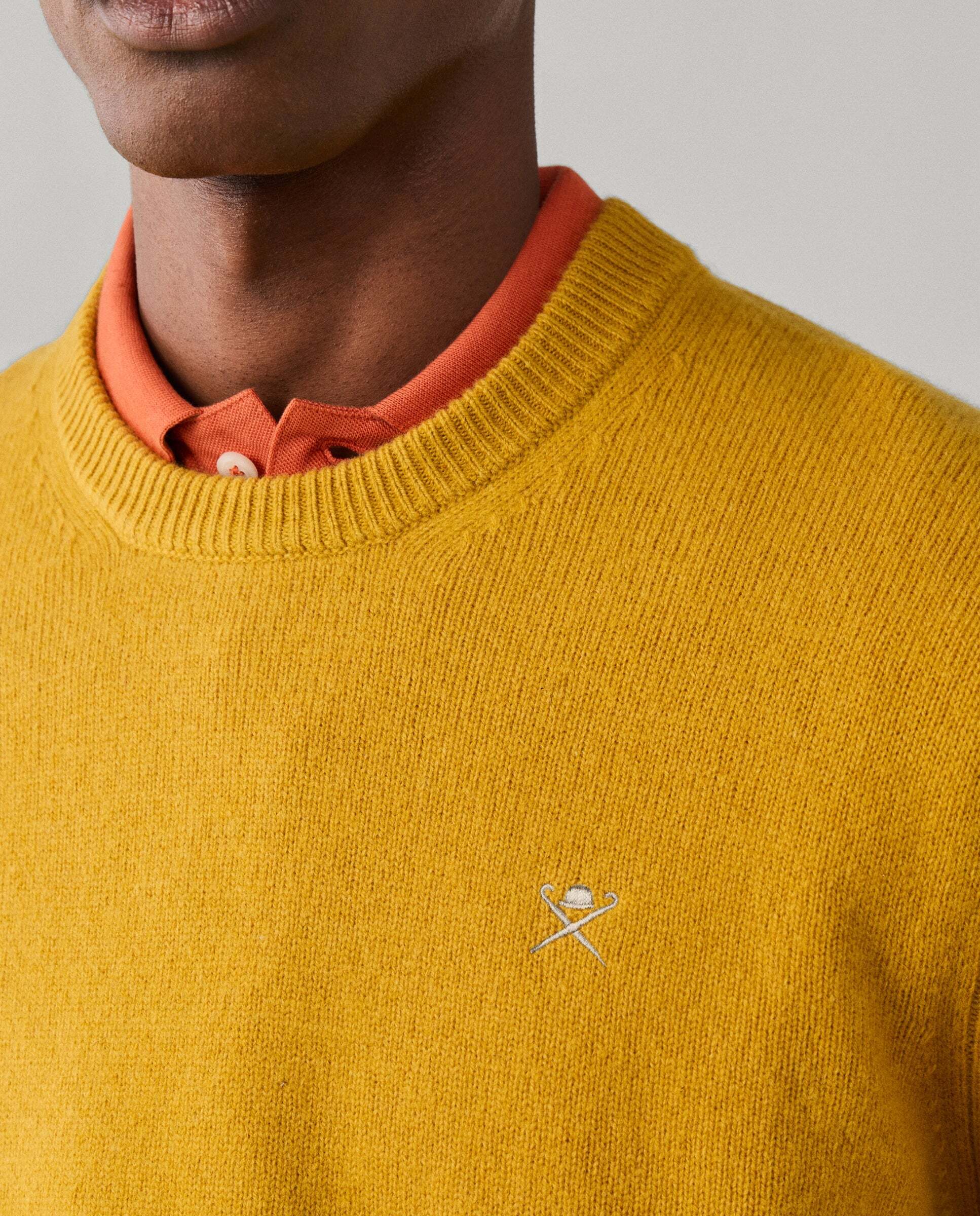 Jersey de hombre de lana de cordero cuello redondo - Hackett - Amarillo Amarillo-4