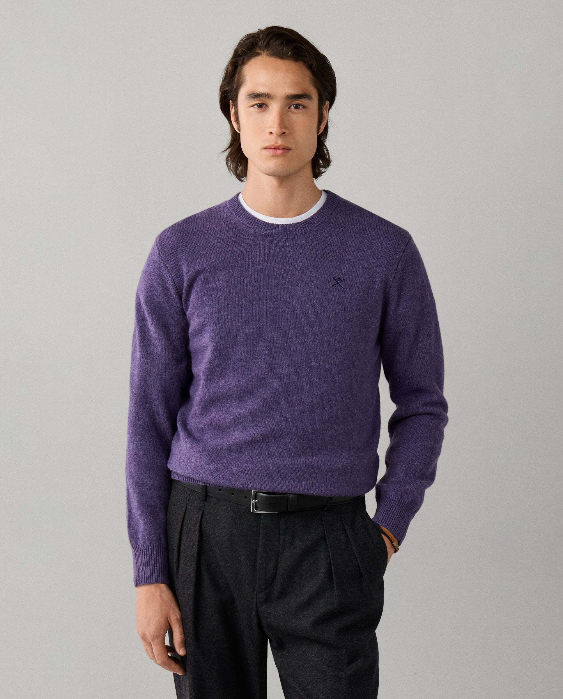 Jersey de hombre de lana de cordero cuello redondo - Hackett - Morado Morado-1