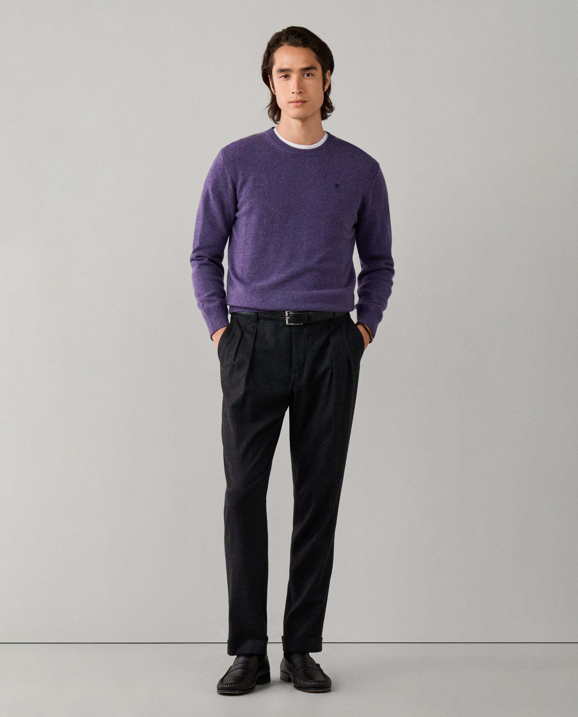 Jersey de hombre de lana de cordero cuello redondo - Hackett - Morado Morado-2