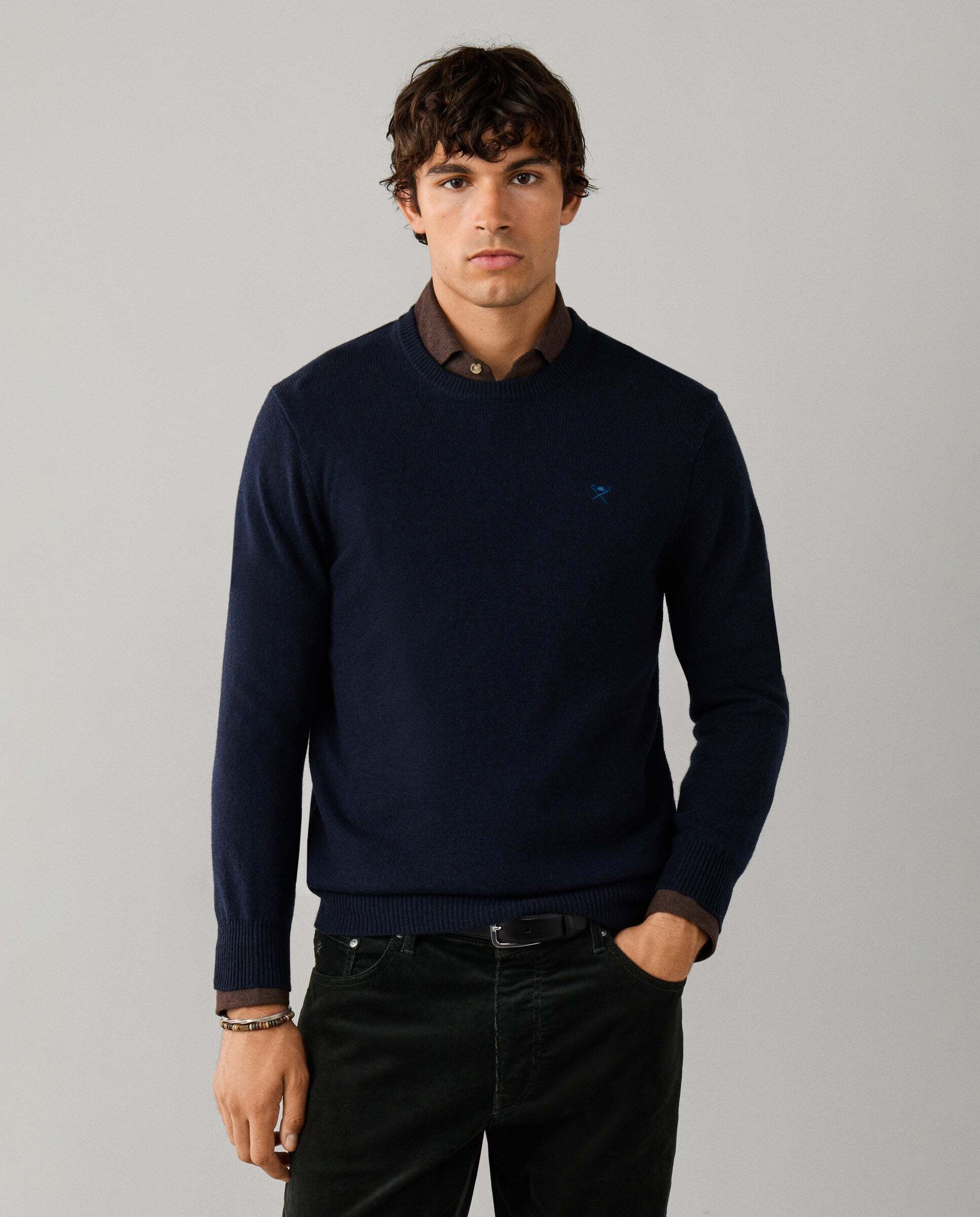 Jersey de hombre de lana de cordero cuello redondo - Hackett - Azul marino Azul marino-1