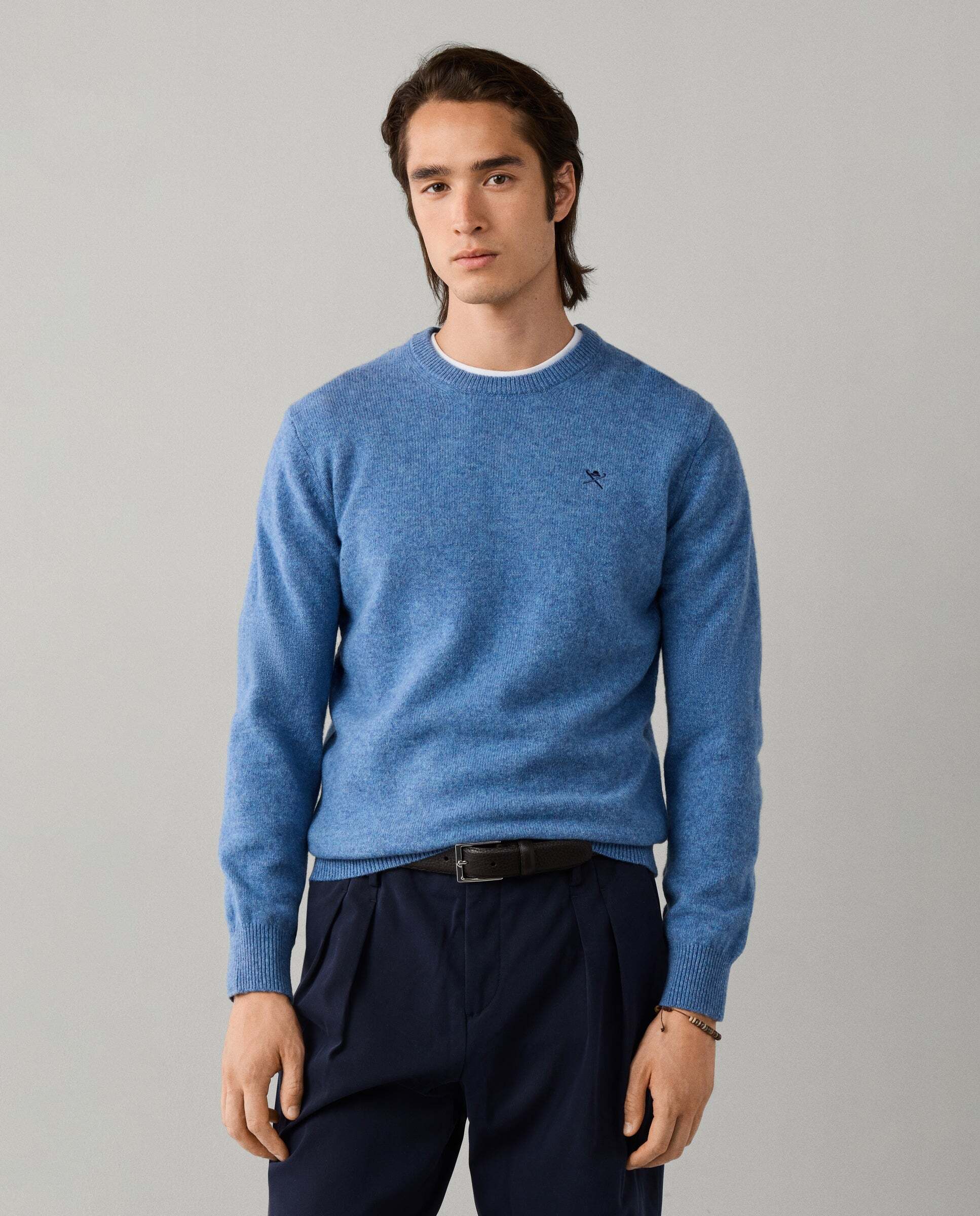 Jersey de hombre de lana de cordero cuello redondo - Hackett - Azul Azul-1