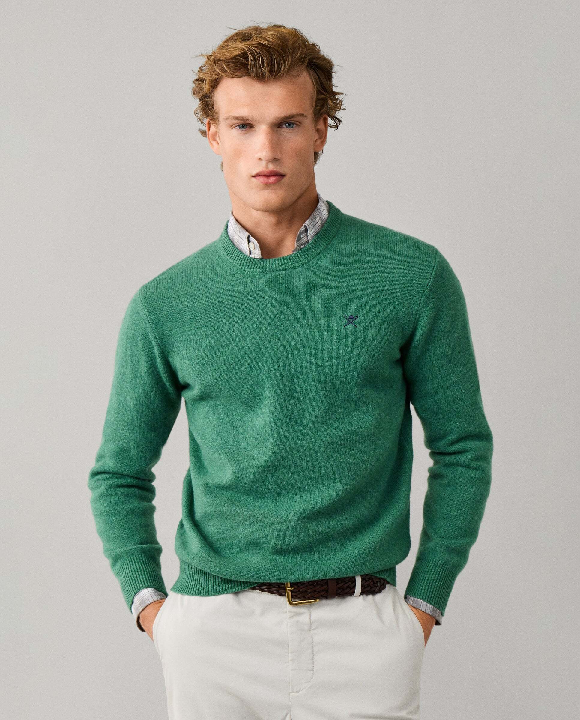 Imagen 0 de Jersey de hombre de lana de cordero cuello redondo Verde