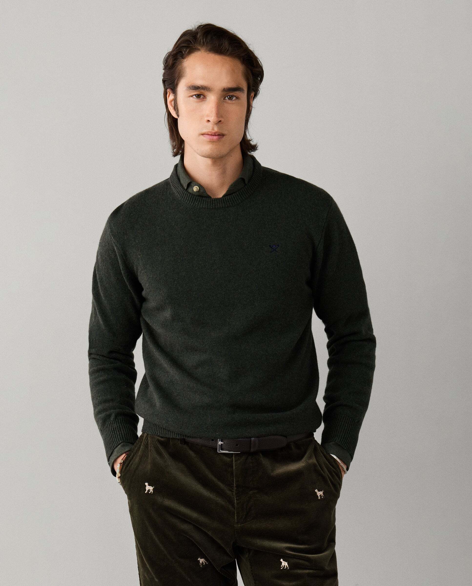 Imagen 0 de Jersey de hombre de lana de cordero cuello redondo Verde