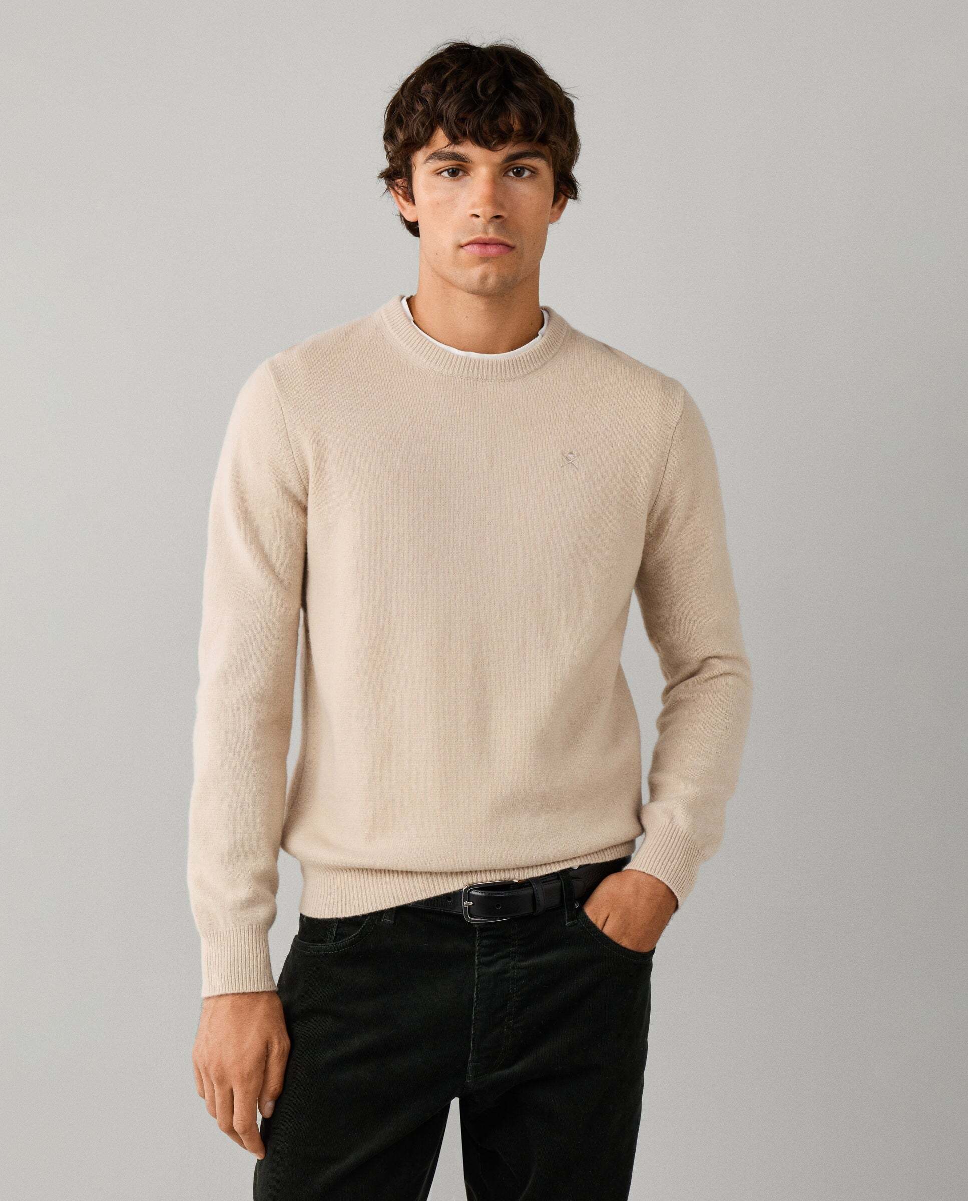 Imagen 0 de Jersey de hombre de lana de cordero cuello redondo Natural