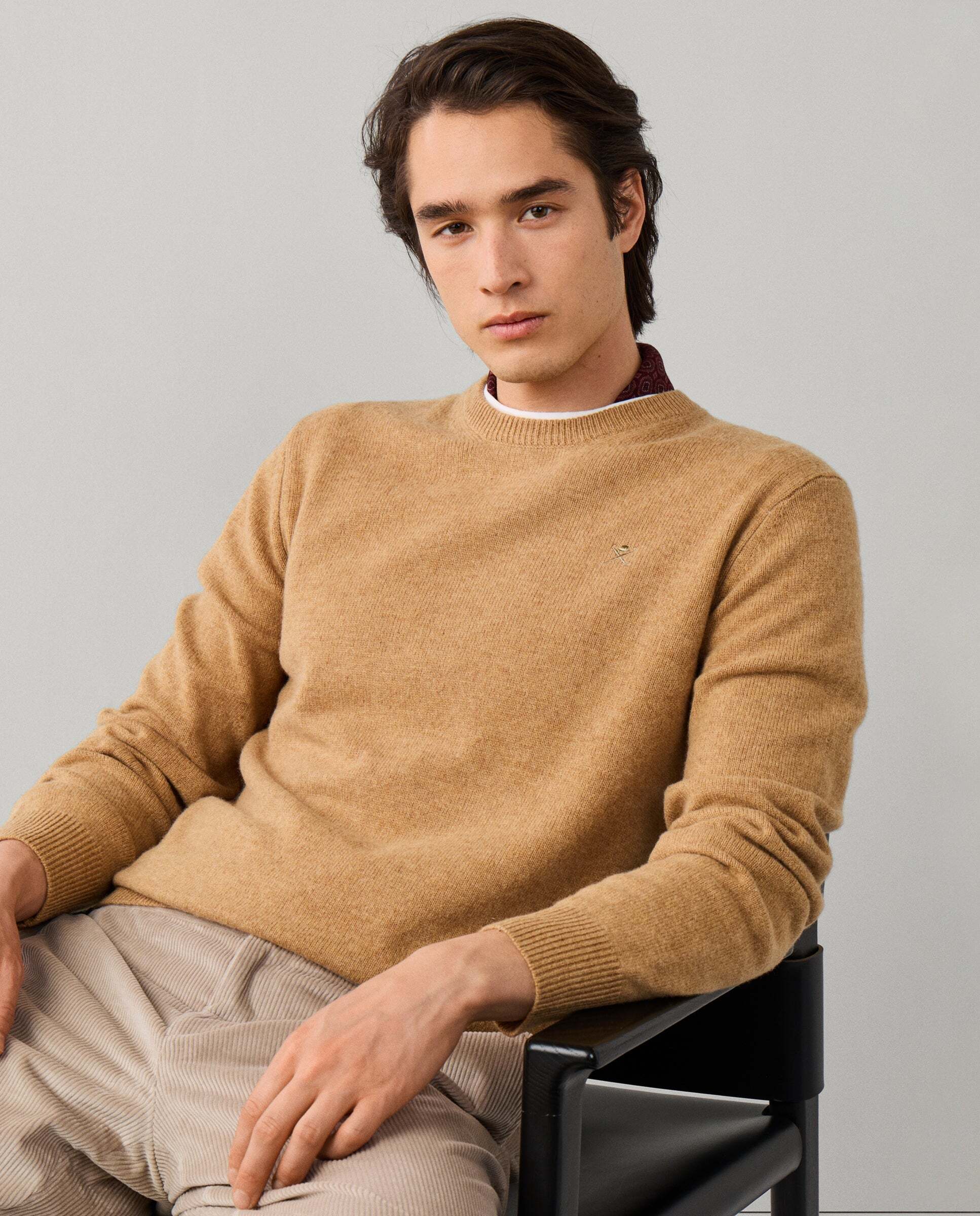 Jersey de hombre de lana de cordero cuello redondo - Hackett - Beige Beige-1