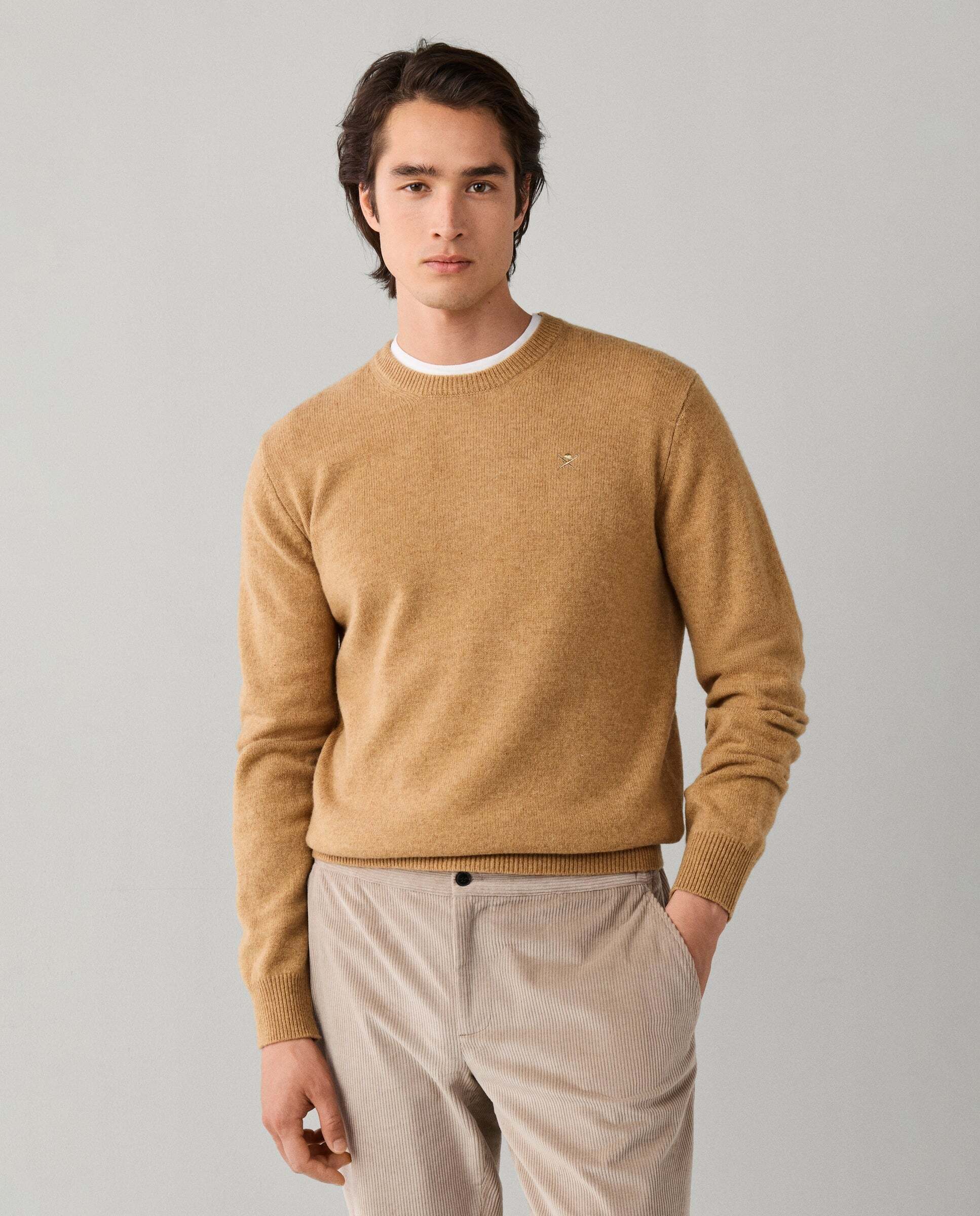 Jersey de hombre de lana de cordero cuello redondo - Hackett - Beige Beige-2