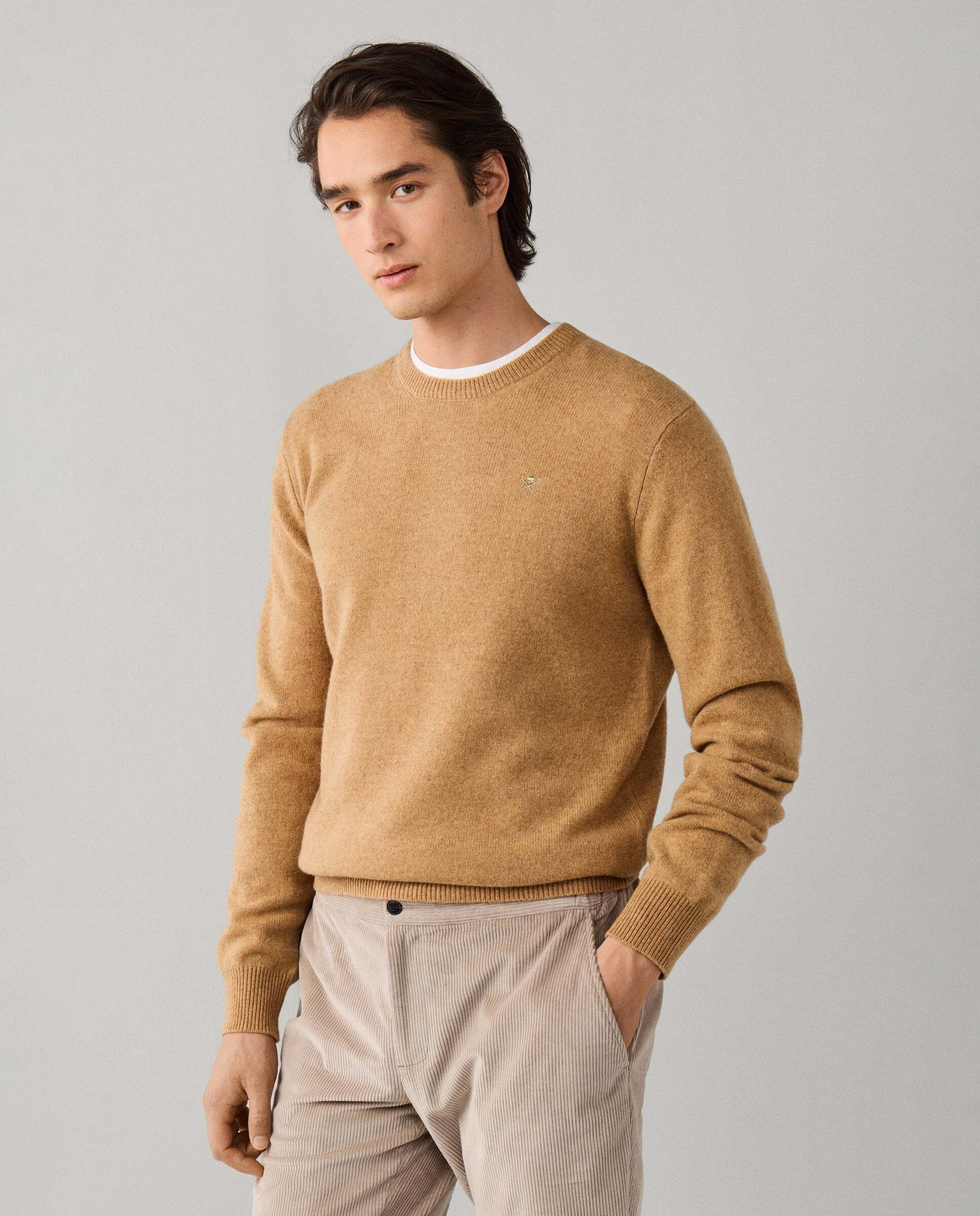 Jersey de hombre de lana de cordero cuello redondo - Hackett - Beige Beige-4