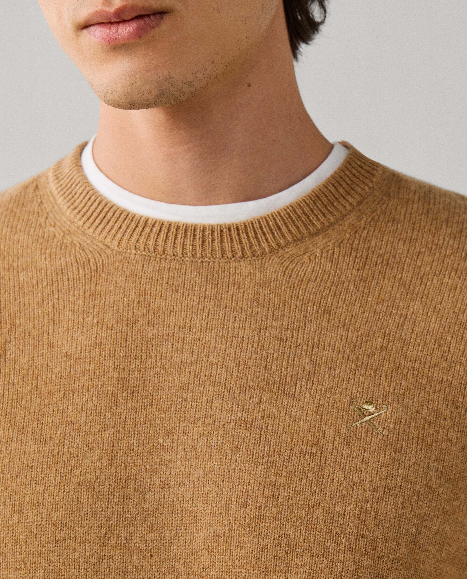 Jersey de hombre de lana de cordero cuello redondo - Hackett - Beige Beige-5