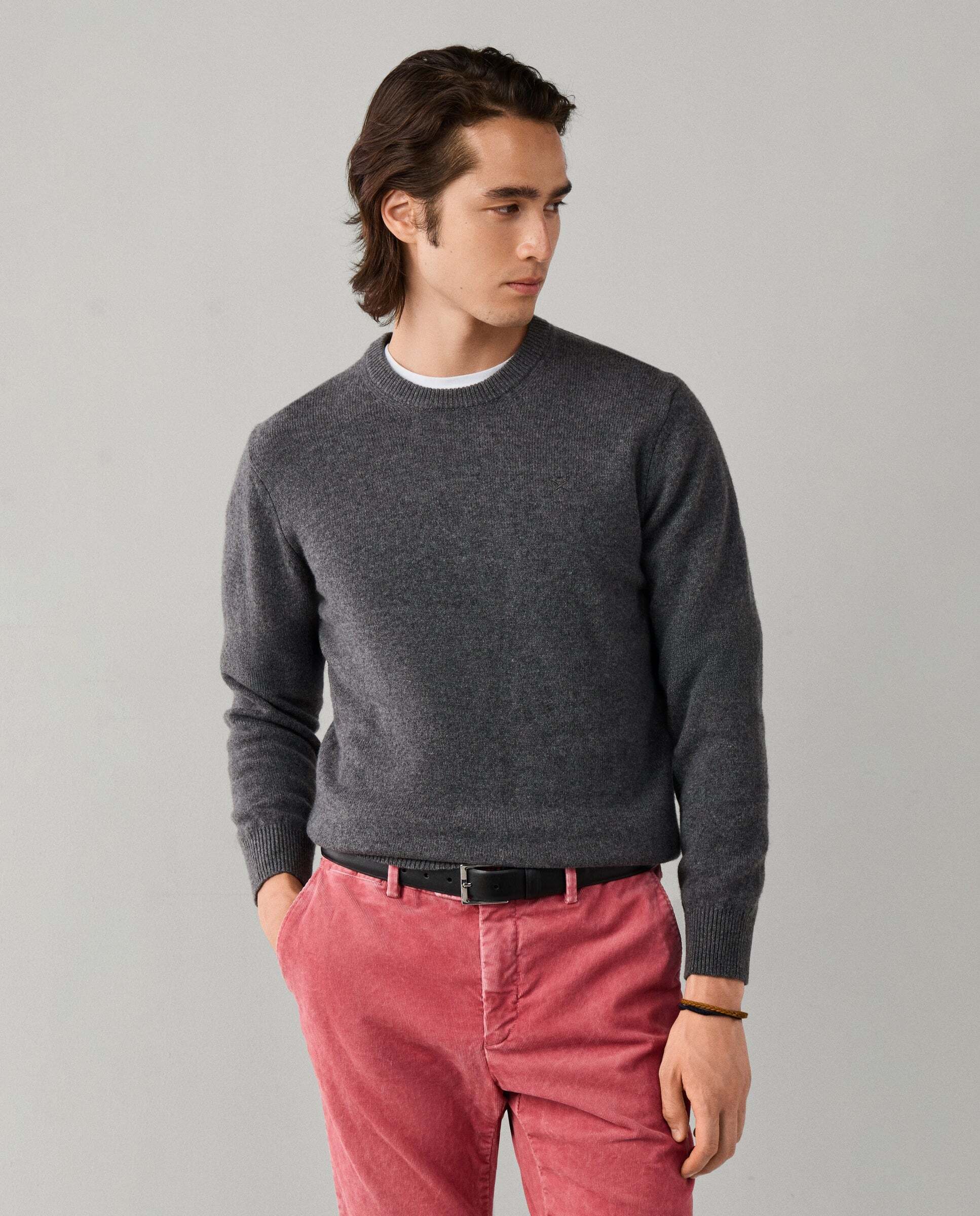 Jersey de hombre de lana de cordero cuello redondo - Hackett - Gris Gris-1