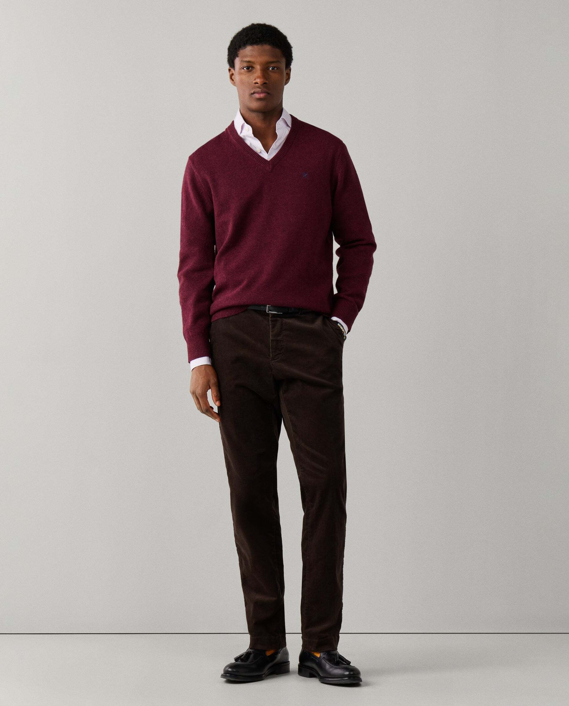 Jersey de hombre de lana de cordero con cuello de pico y logo bordado - Hackett - Rojo Rojo-2