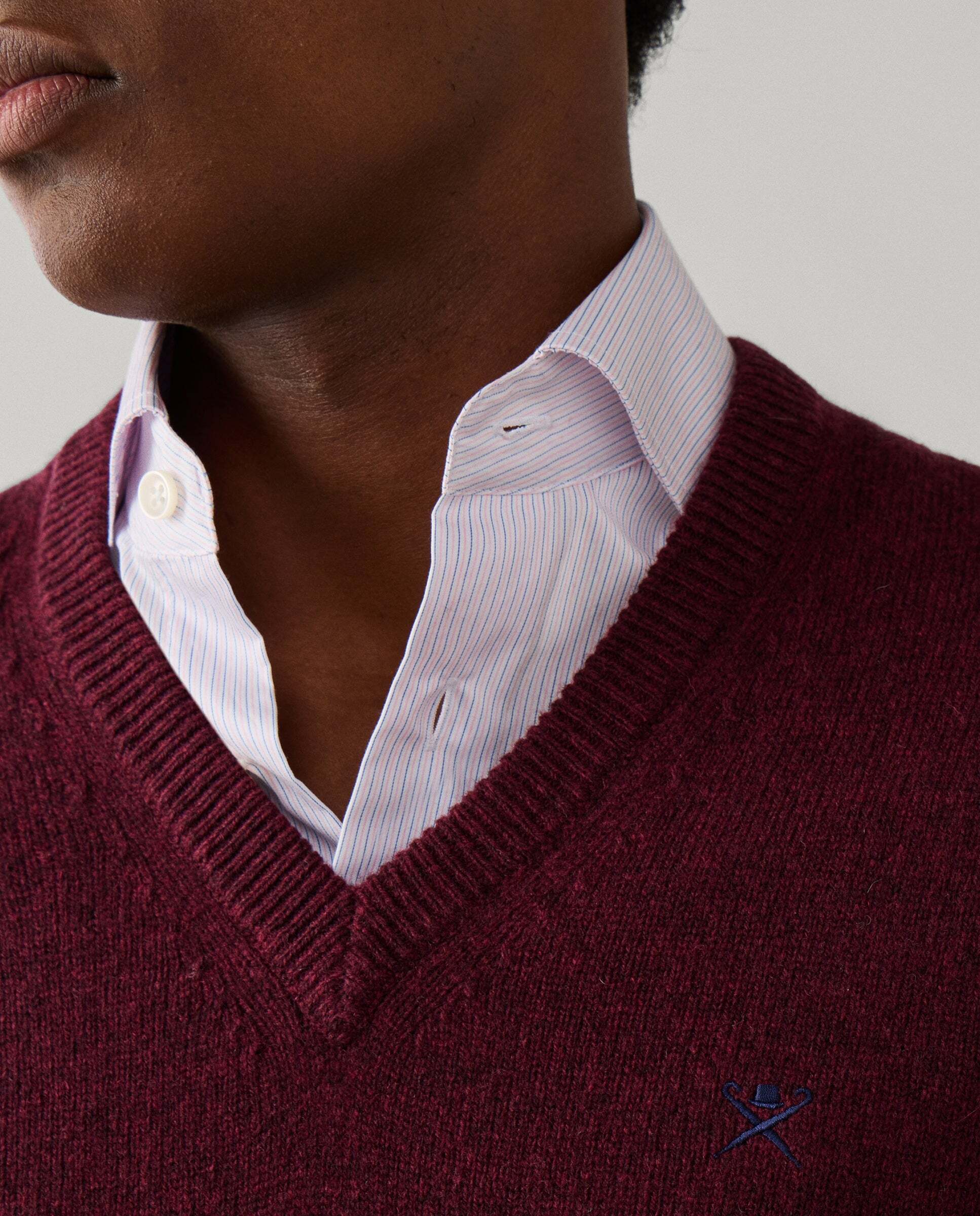 Jersey de hombre de lana de cordero con cuello de pico y logo bordado - Hackett - Rojo Rojo-4