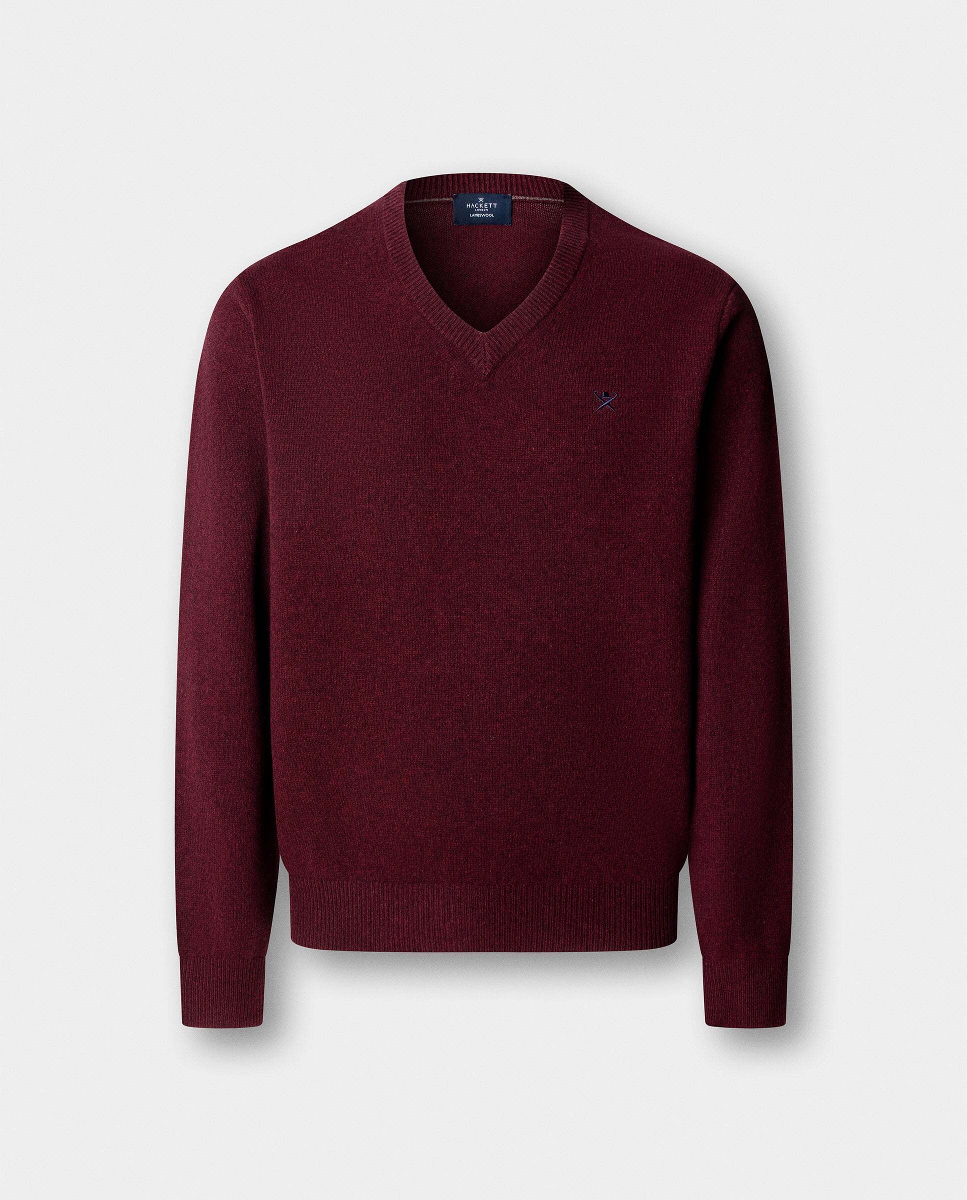 Jersey de hombre de lana de cordero con cuello de pico y logo bordado - Hackett - Rojo Rojo-6