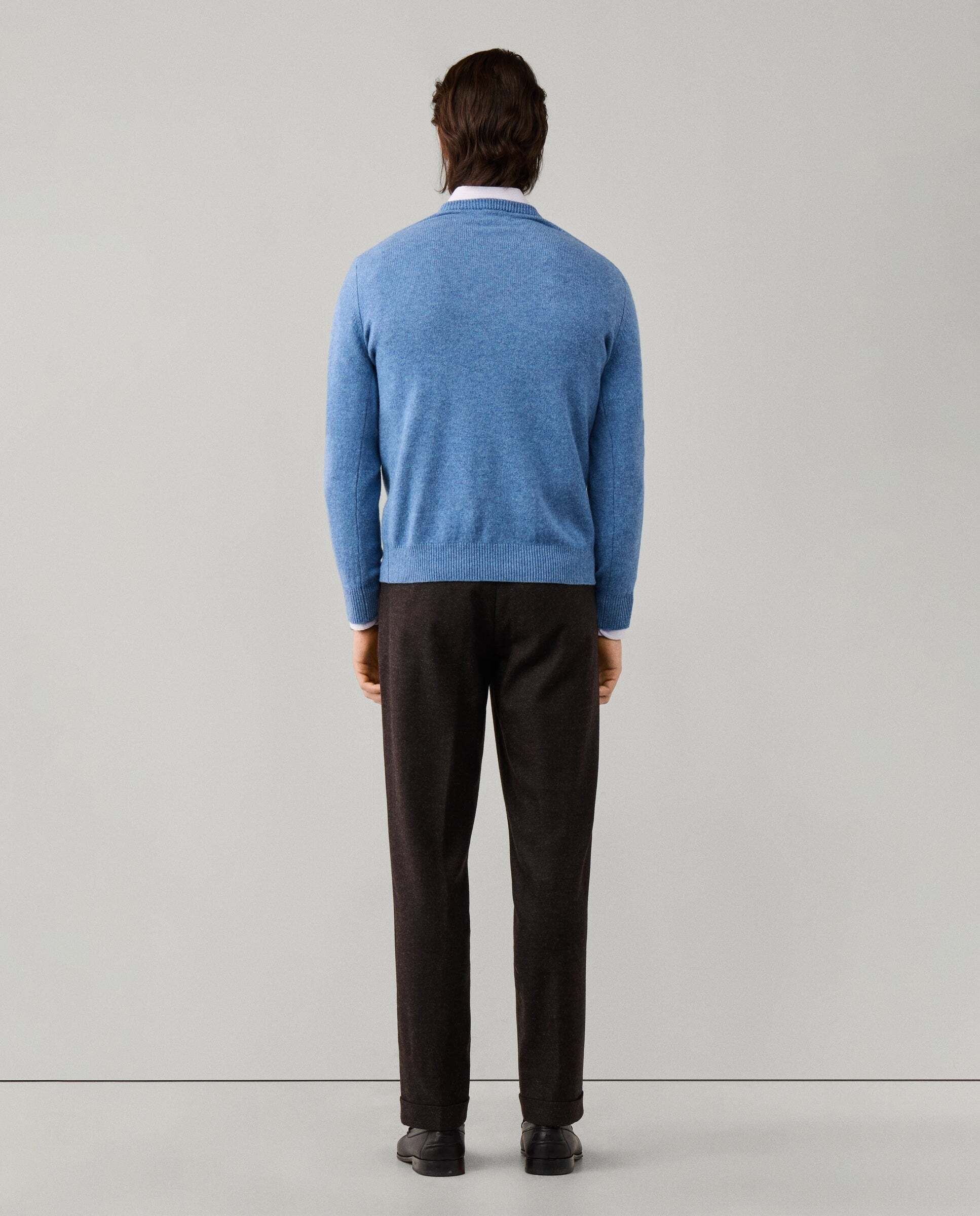 Jersey de hombre de lana de cordero con cuello de pico y logo bordado - Hackett - Azul Azul-3