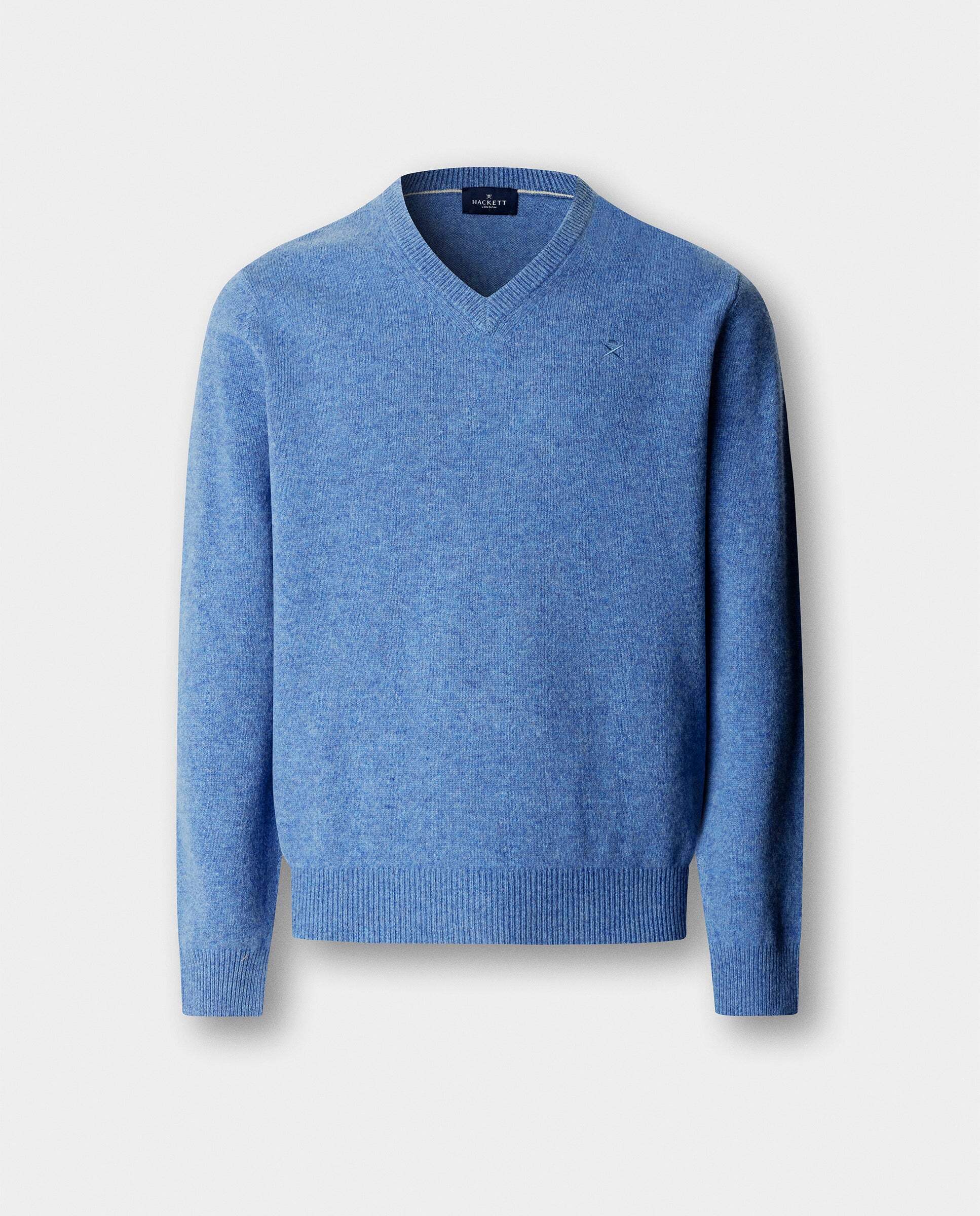 Jersey de hombre de lana de cordero con cuello de pico y logo bordado - Hackett - Azul Azul-6