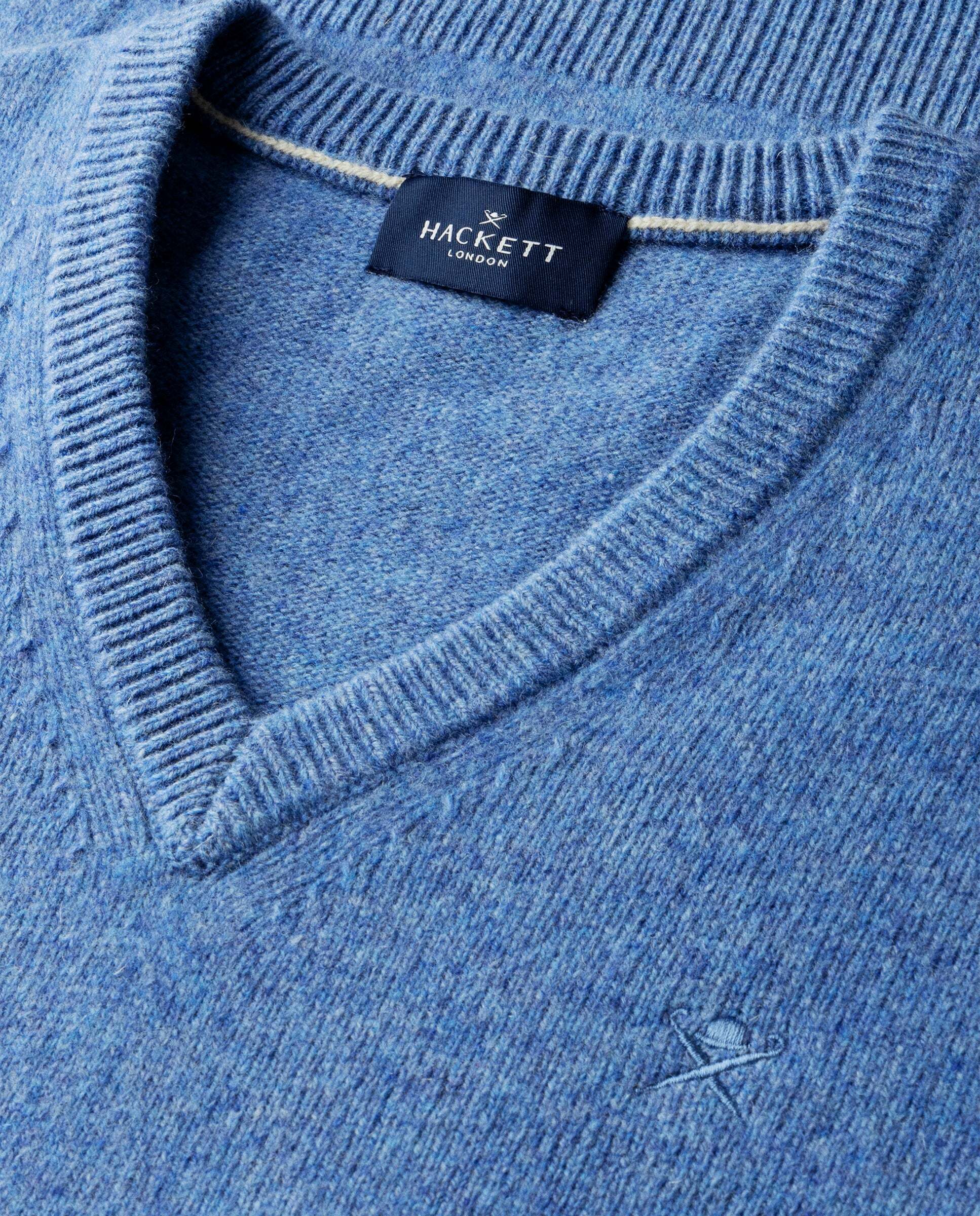 Jersey de hombre de lana de cordero con cuello de pico y logo bordado - Hackett - Azul Azul-5