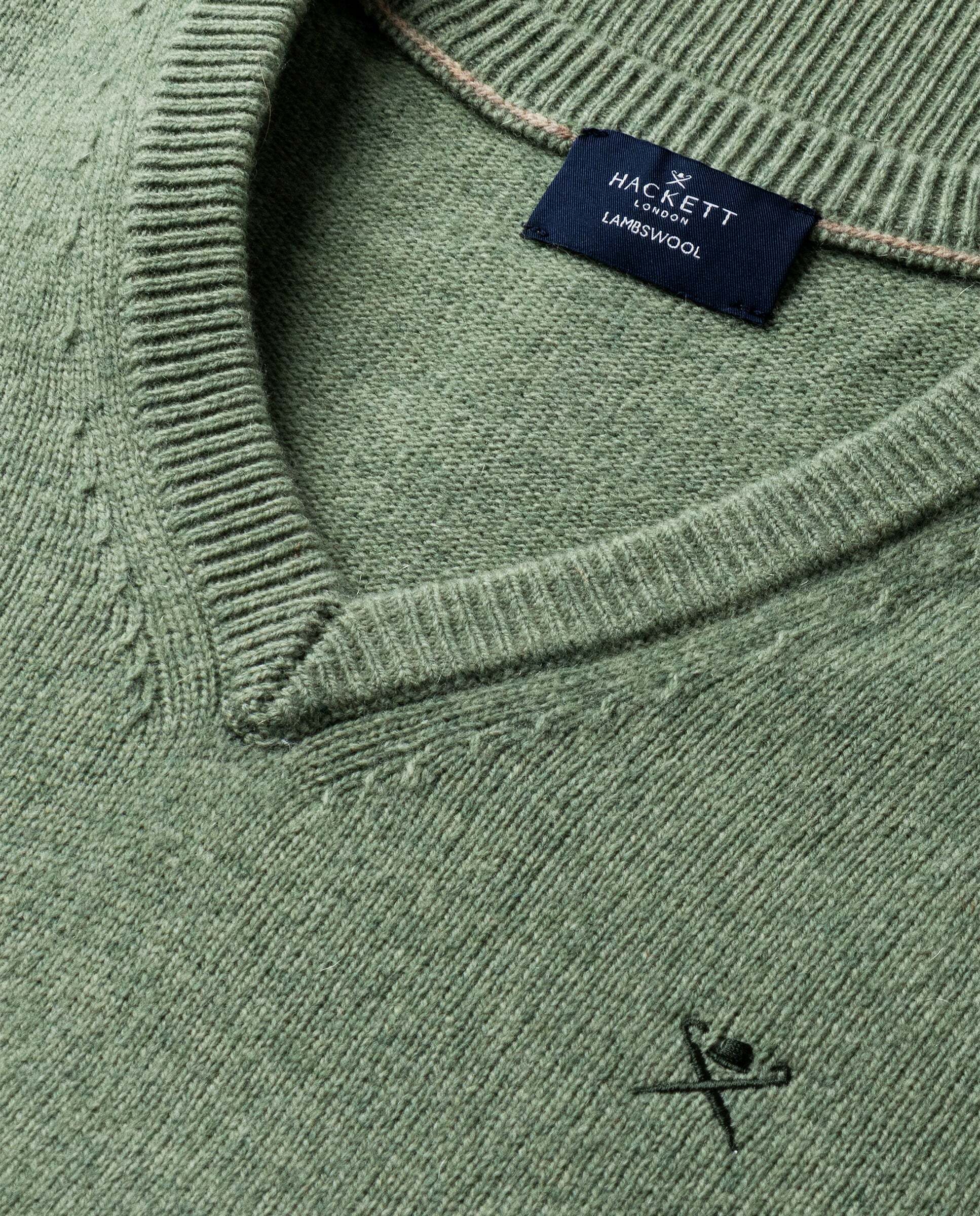 Jersey de hombre de lana de cordero con cuello de pico y logo bordado - Hackett - Verde Verde-5