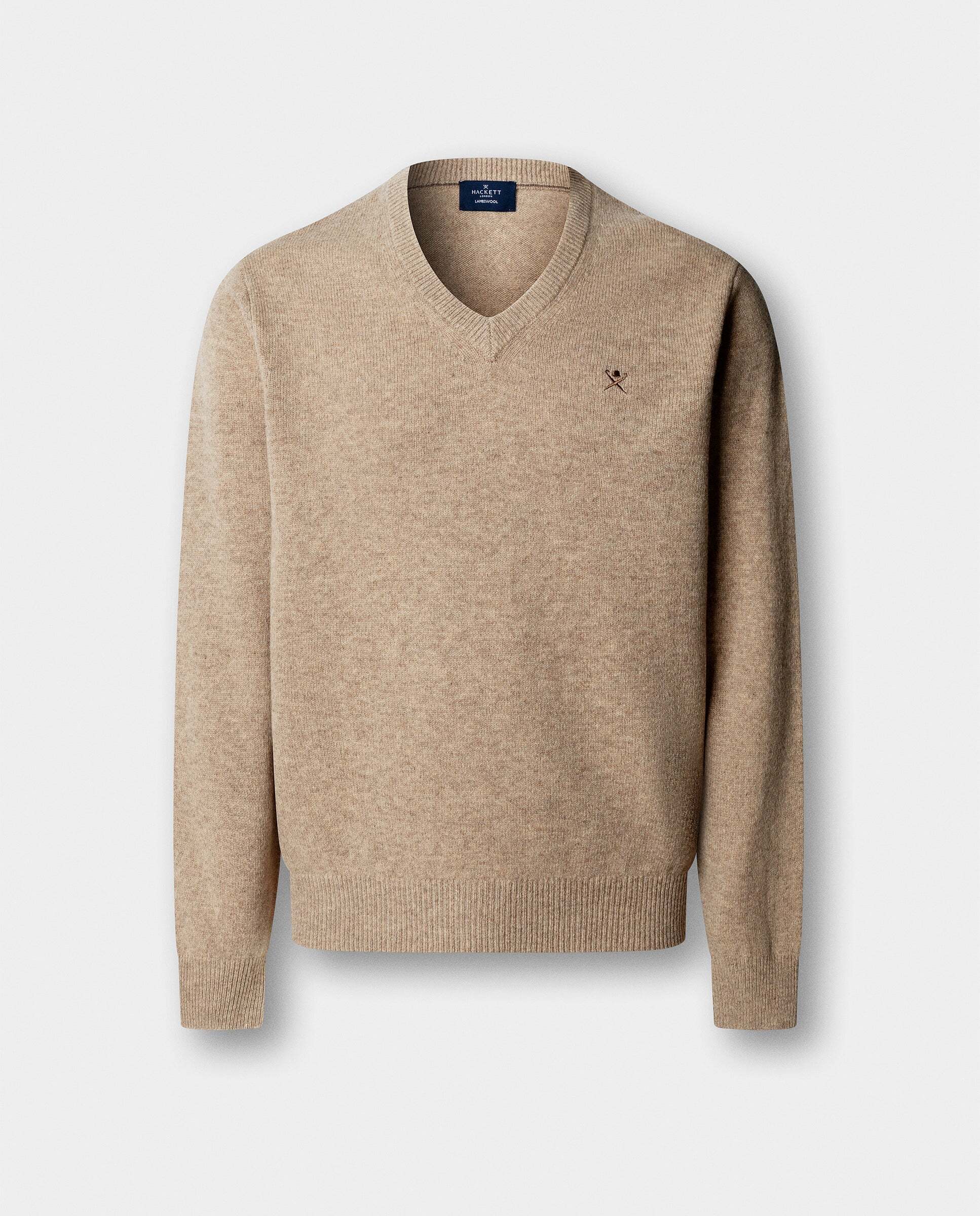Jersey de hombre de lana de cordero con cuello de pico y logo bordado - Hackett - Blanco Blanco-6