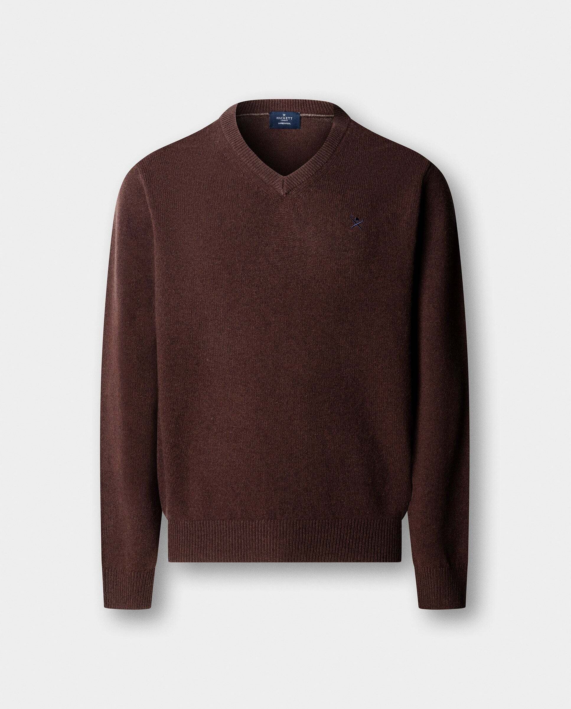 Jersey de hombre de lana de cordero con cuello de pico y logo bordado - Hackett - Ébano Ébano-6
