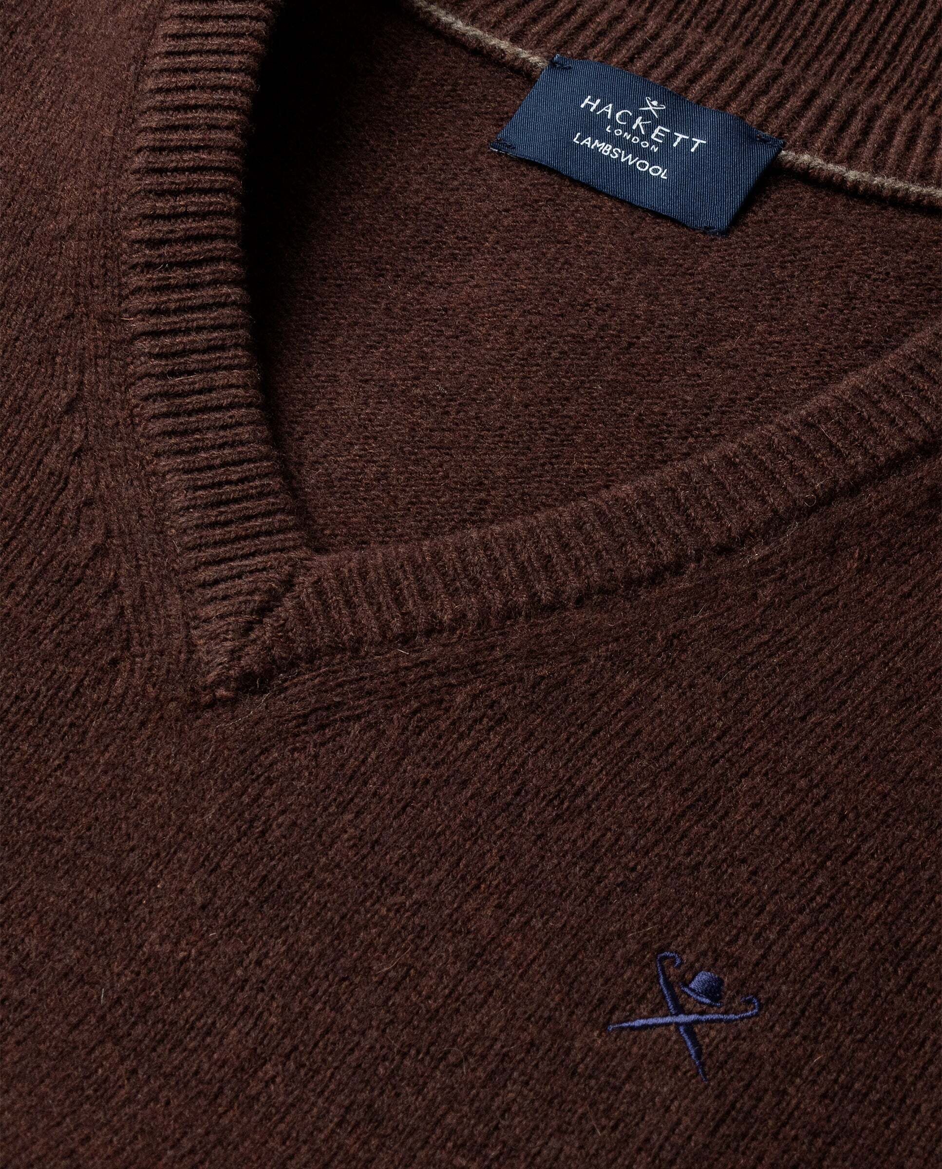 Jersey de hombre de lana de cordero con cuello de pico y logo bordado - Hackett - Ébano Ébano-5