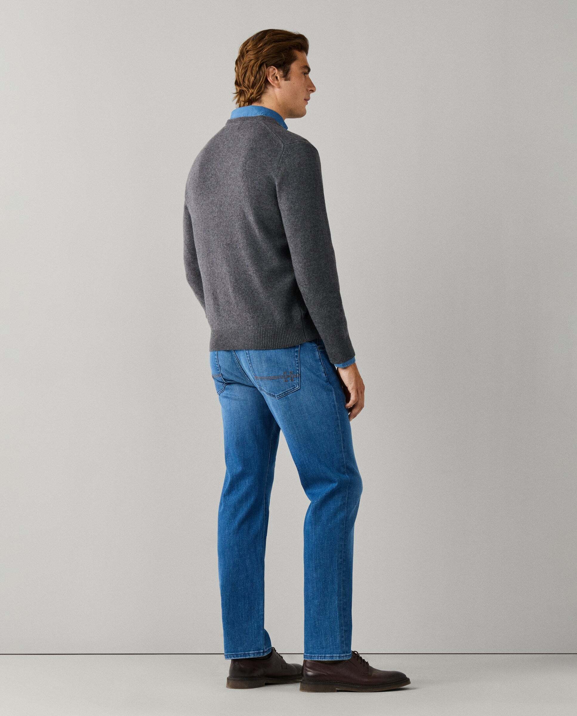 Jersey de hombre en lana de cordero cuello pico - Hackett - Gris Gris-3