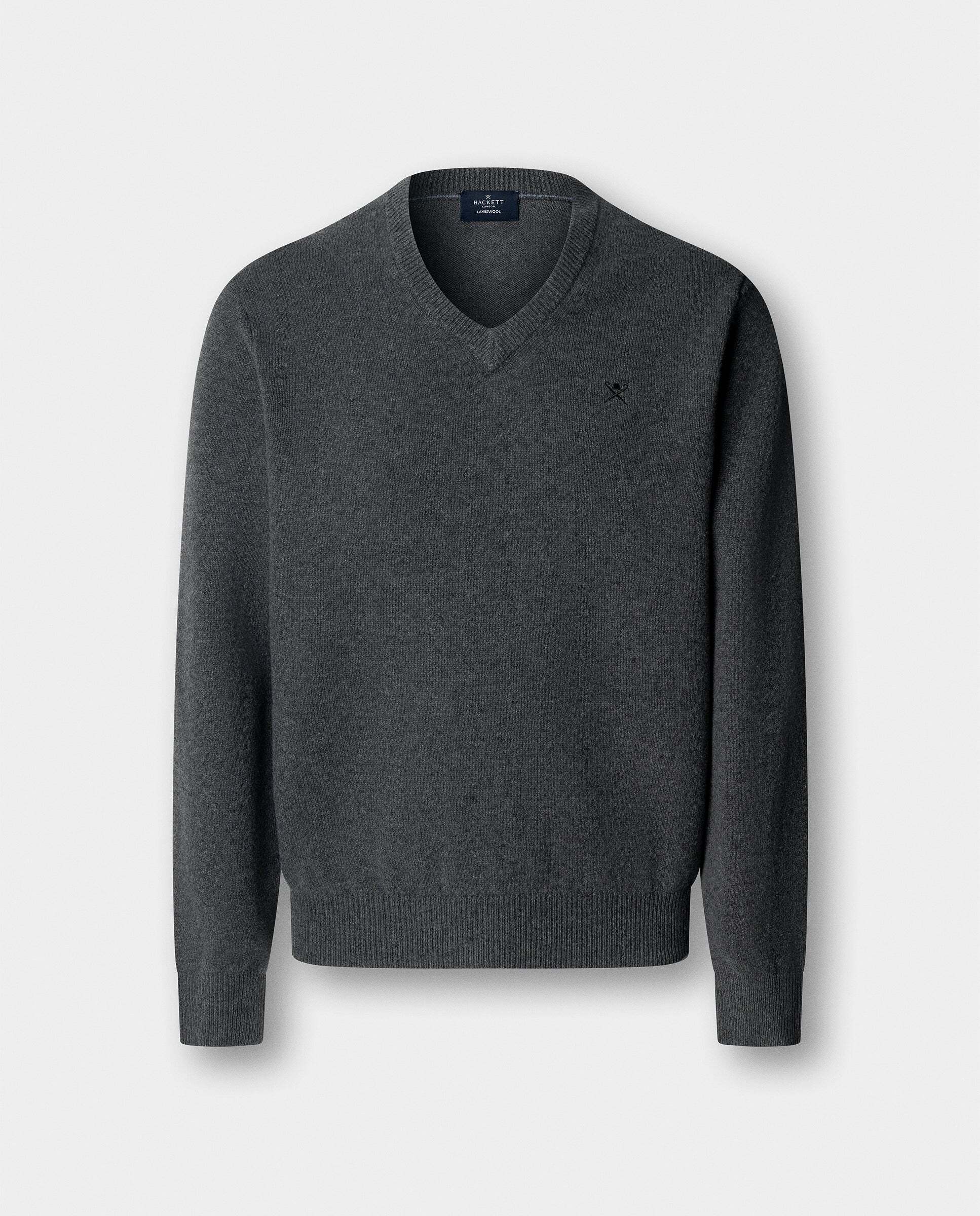 Jersey de hombre en lana de cordero cuello pico - Hackett - Gris Gris-6
