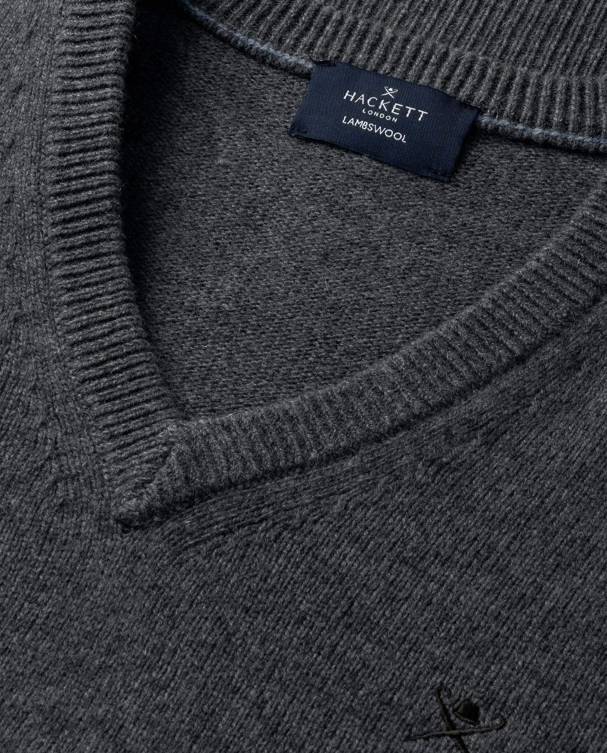 Jersey de hombre en lana de cordero cuello pico - Hackett - Gris Gris-5