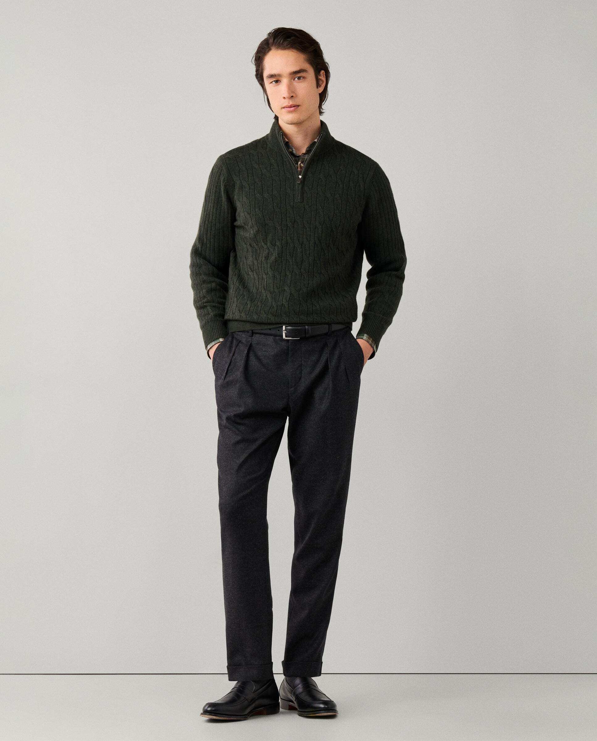 Jersey en lana de cordero de punto trenzado con con cremallera - Hackett - Verde Verde-2