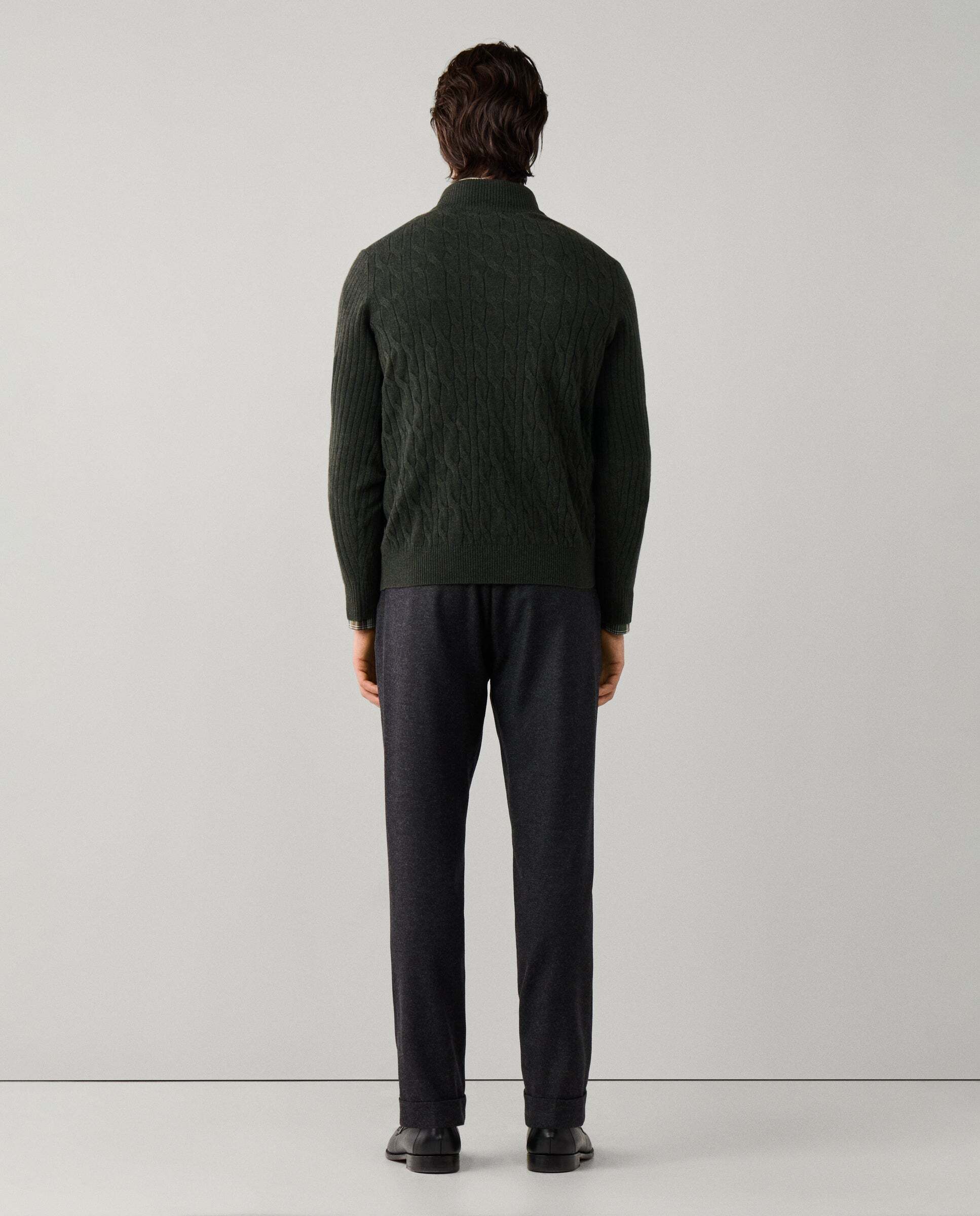 Jersey en lana de cordero de punto trenzado con con cremallera - Hackett - Verde Verde-3