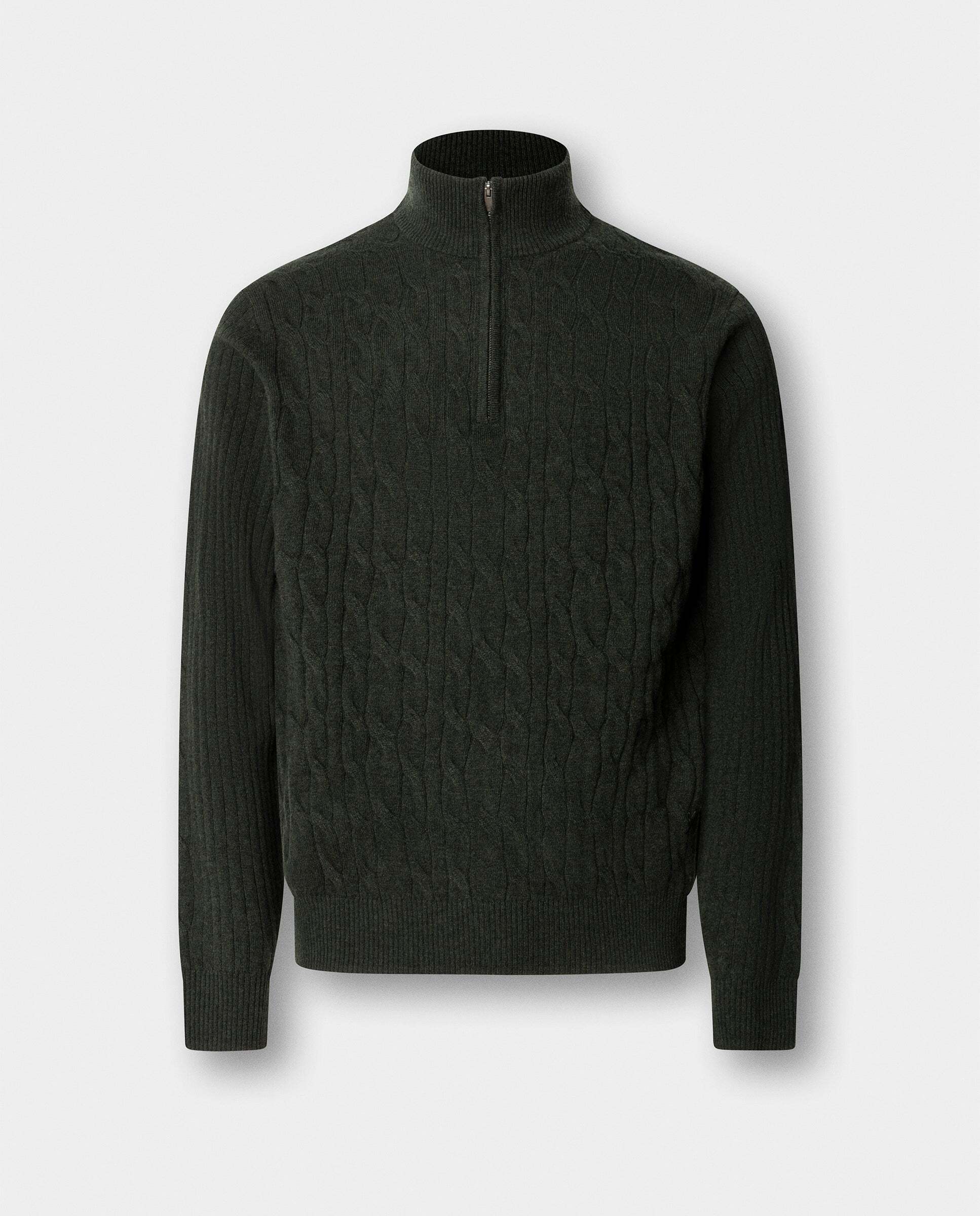 Jersey en lana de cordero de punto trenzado con con cremallera - Hackett - Verde Verde-7