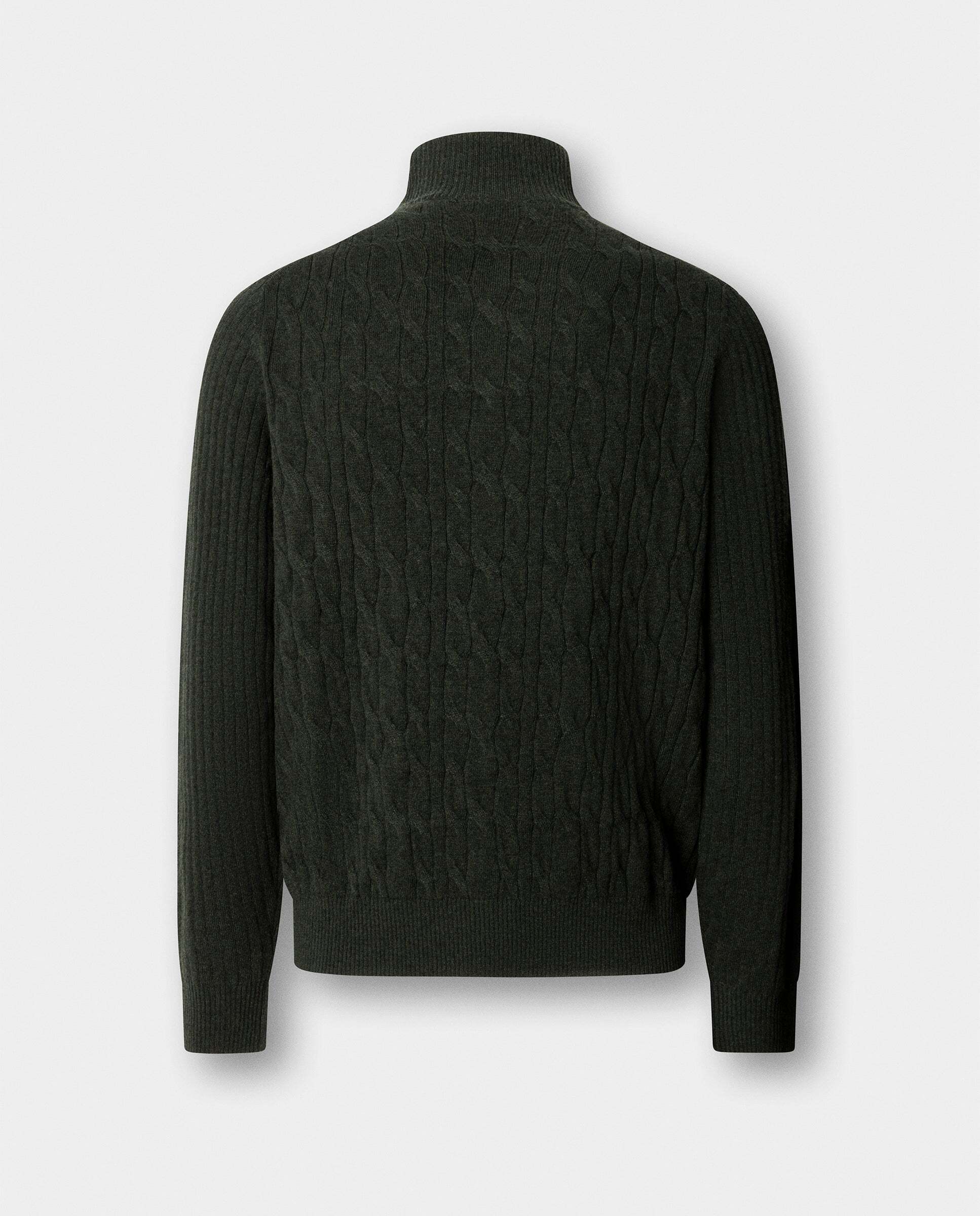 Jersey en lana de cordero de punto trenzado con con cremallera - Hackett - Verde Verde-8