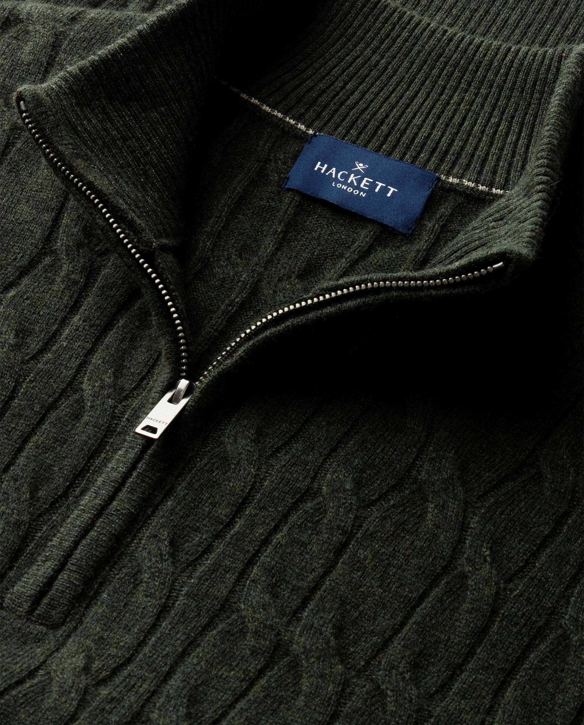 Jersey en lana de cordero de punto trenzado con con cremallera - Hackett - Verde Verde-9