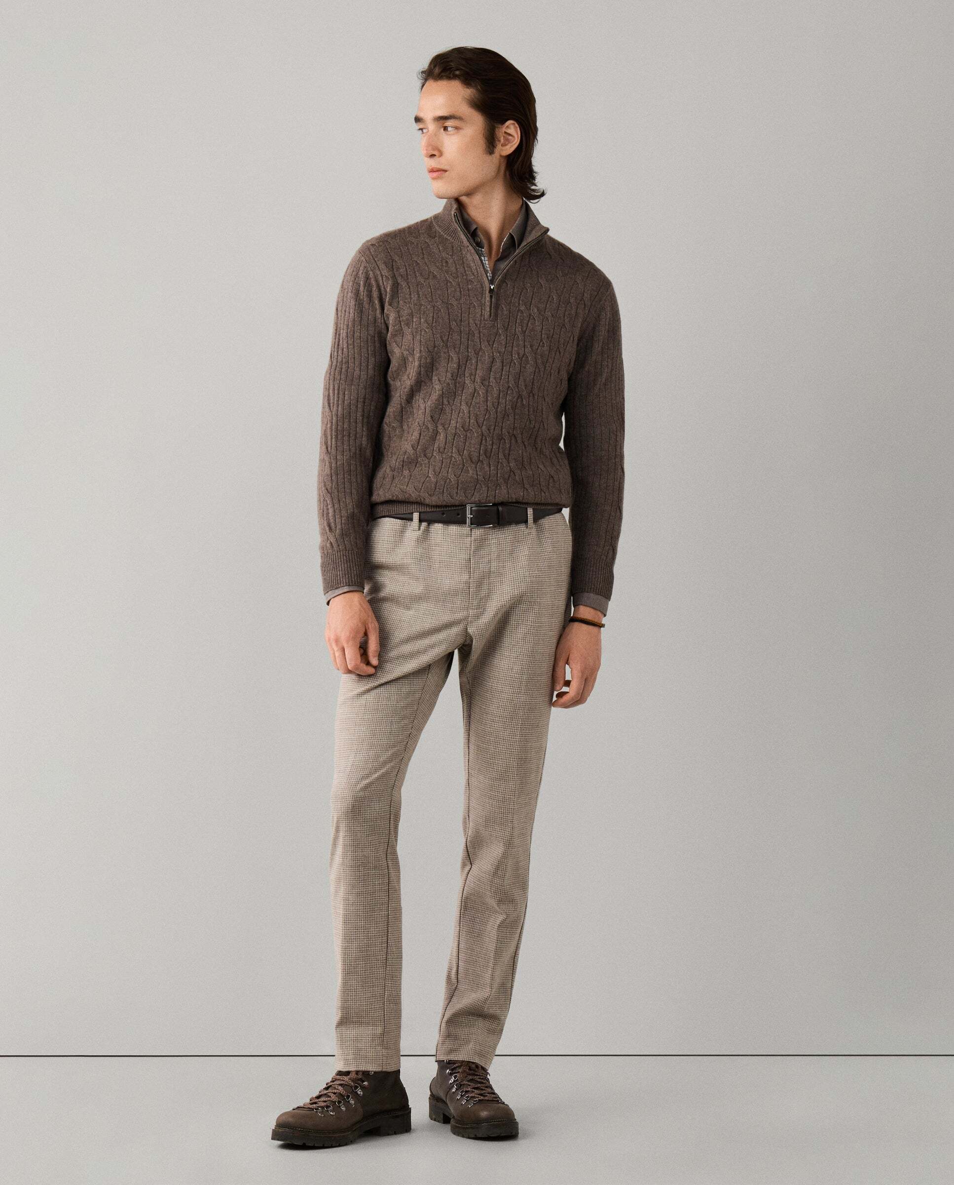Jersey en lana de cordero de punto trenzado con con cremallera - Hackett - Natural Natural-2